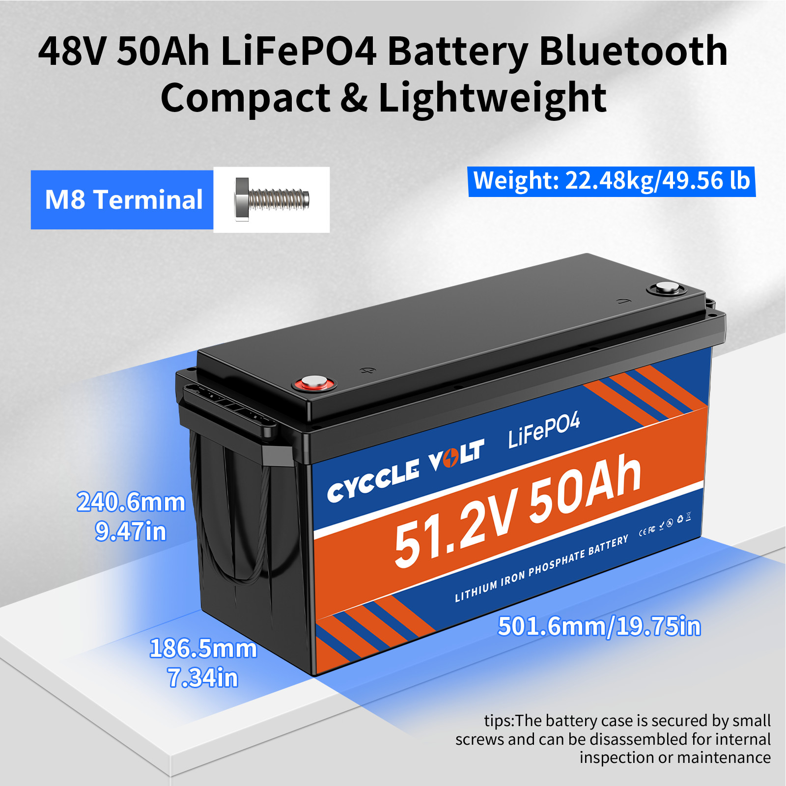 48V 50Ah LiFePO4 Lithium Battery Deep Cycles with Bluetooth Golf Cart Solar