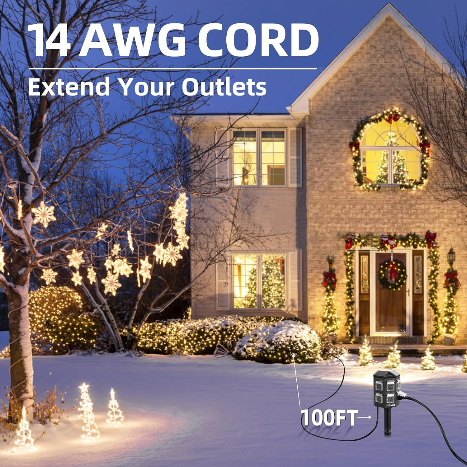 Outdoor Power Strip with 100FT Extension Cord, 100FT Remote Control, Dusk to Daw