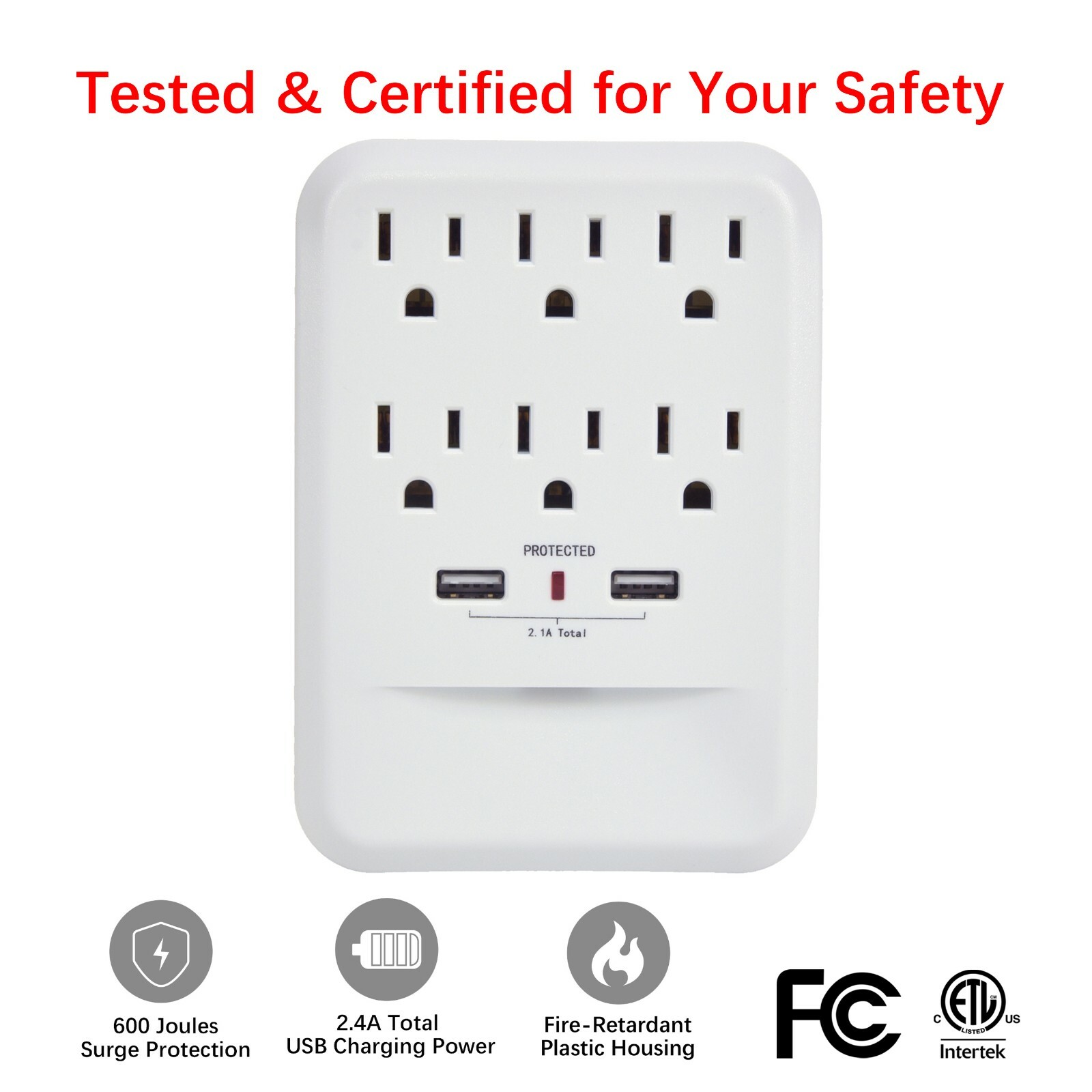 CP (2-Pack) 6-Outlet 600 Joule Wall-Tap w/ 2 USB-A & Nightlight, CP30005