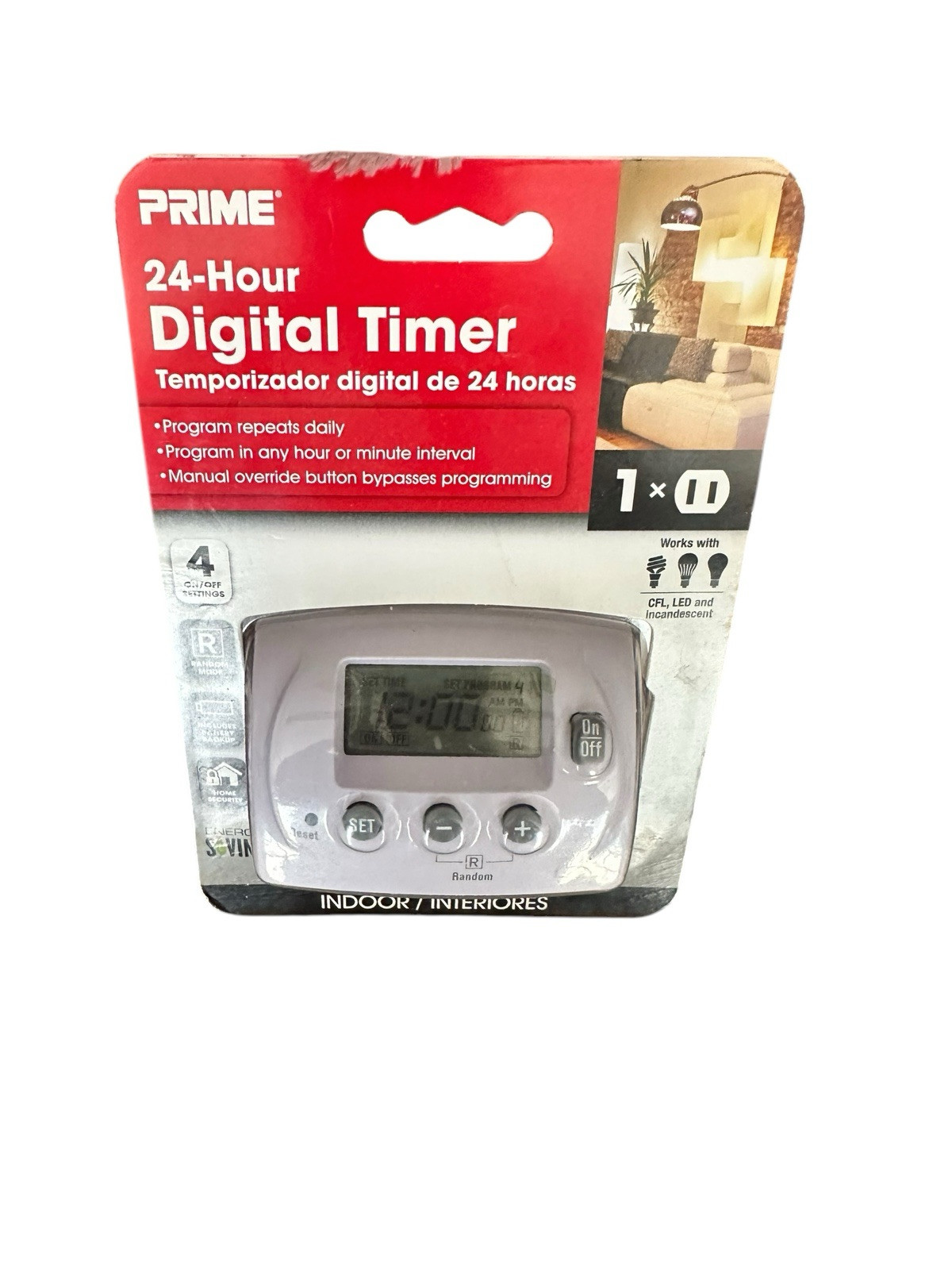 New Digital Timer Prime Indoor 24 Hour, 125 Volts, White, 4 On/Off Settings