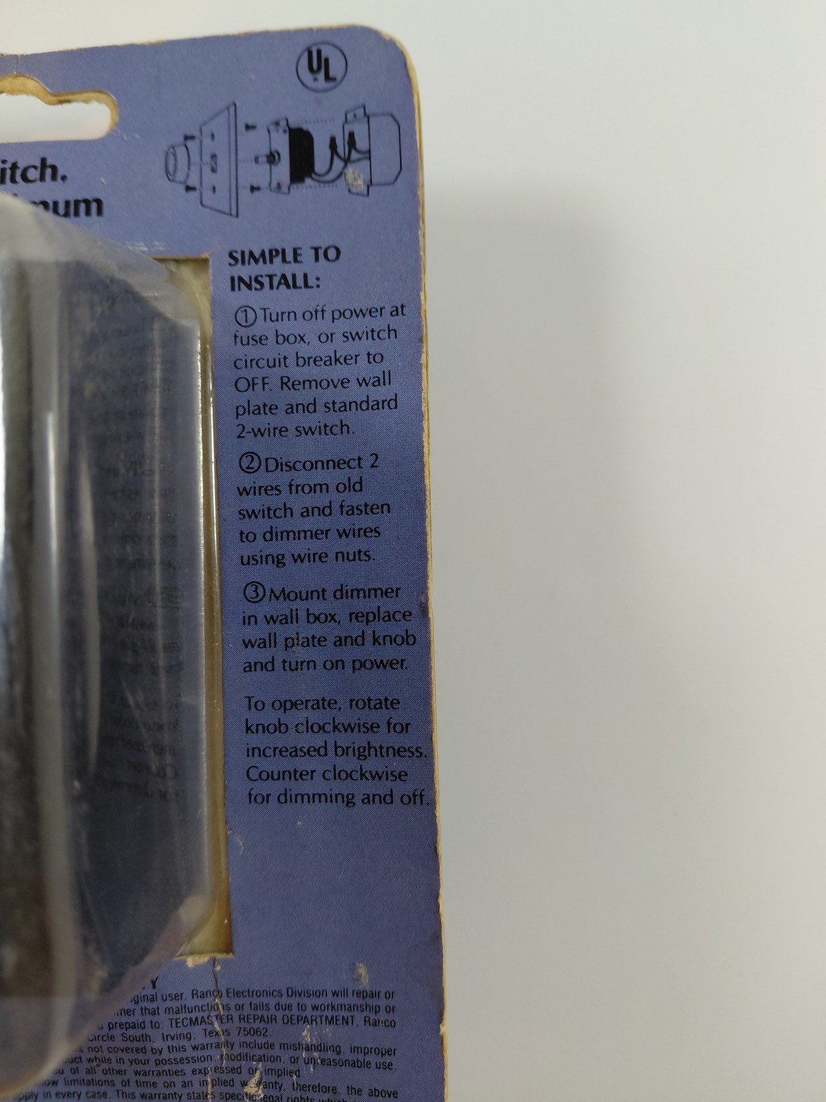 RANCO TECMASTER Energy Saving Dimmer XML-600RS 600W Rotary Switch Vintage NOS