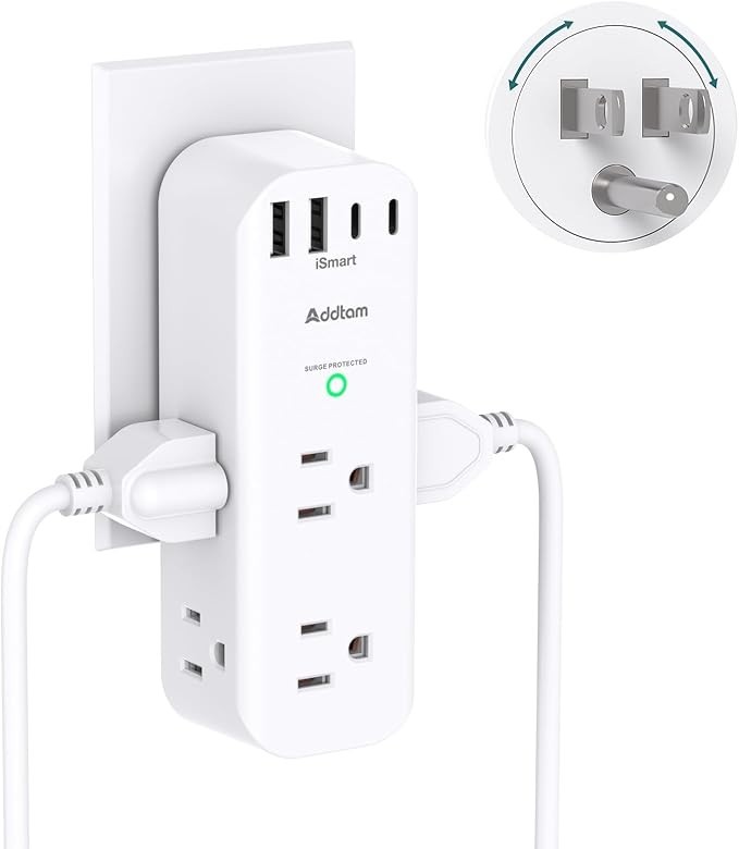 Surge Protector Wall Outlet Extender 6 AC Outlets 4 USB Ports 1800J Rotating