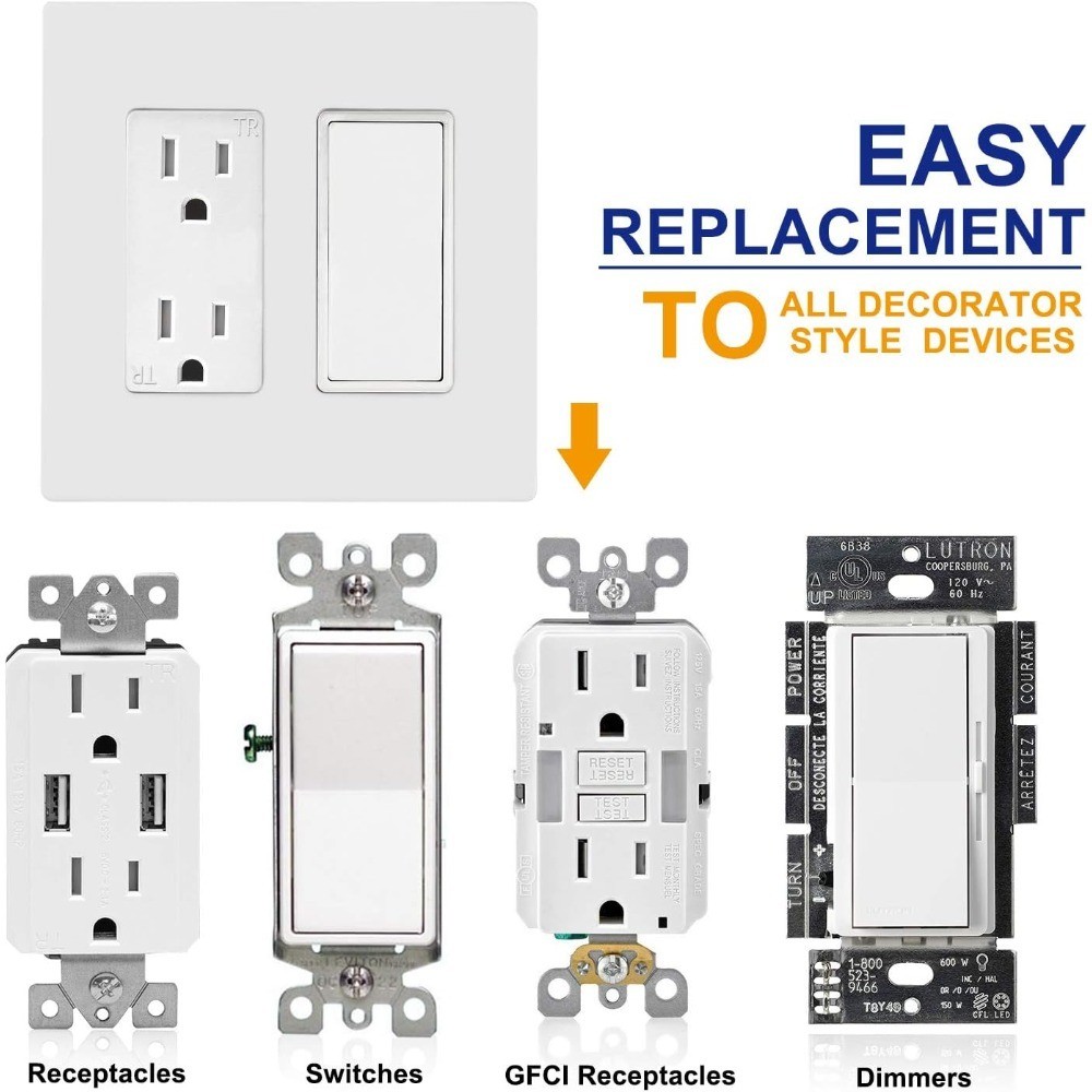 2-Gang Screwless Decorator Wall Plates, Safe Standard Size Outlet Cover,