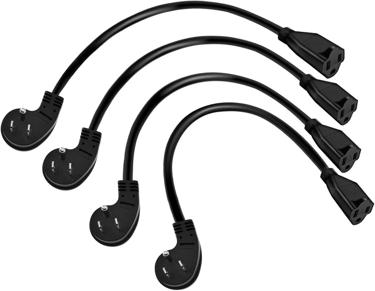 4pk Short Extension Cord Outlet Saver – 8″ 16AWG 3 Prong Power Strip Liberator