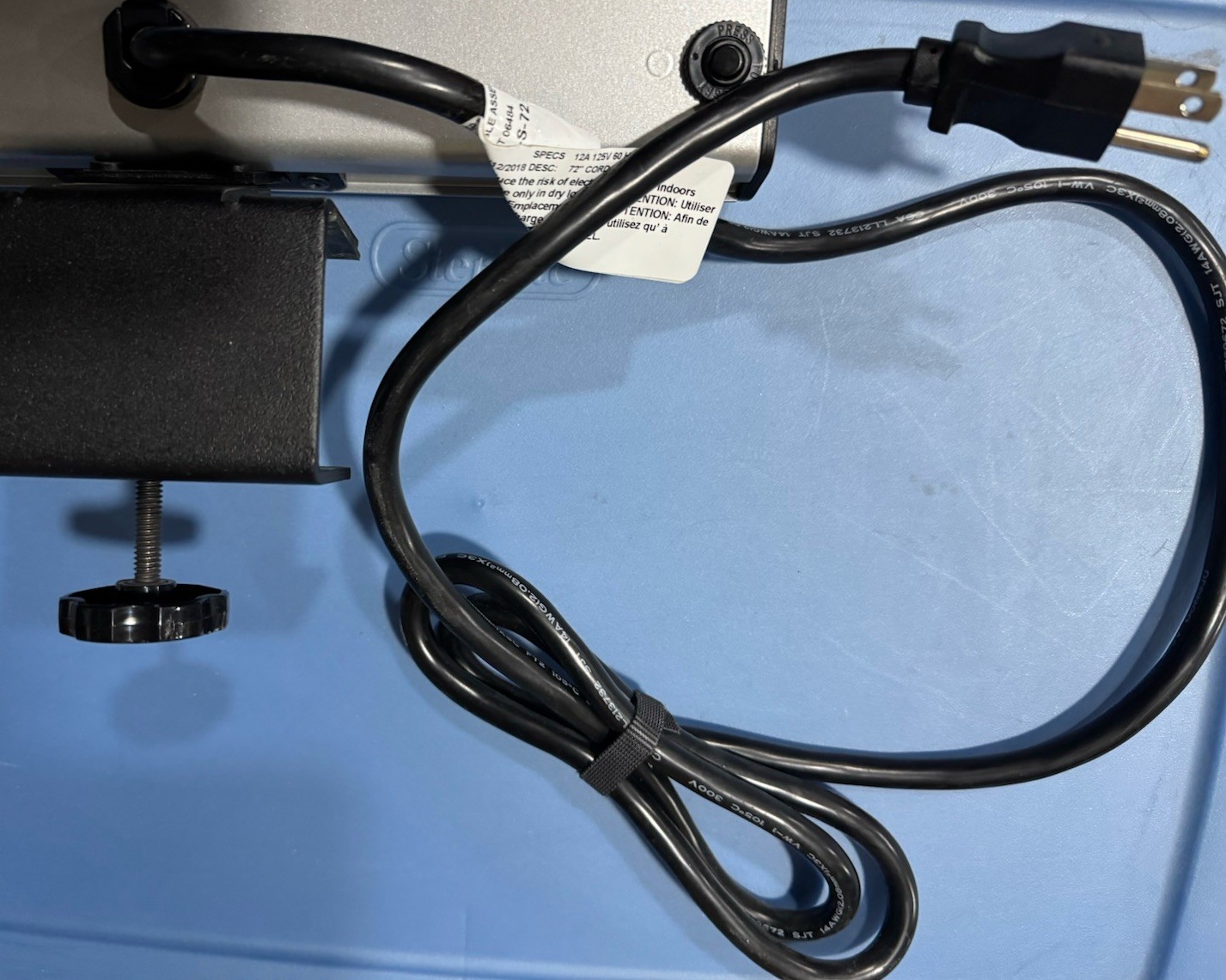 Clamp-On Desk Power Strip – 5 Outlets & 2 USB – Silver (Bus Grade Steelcase)