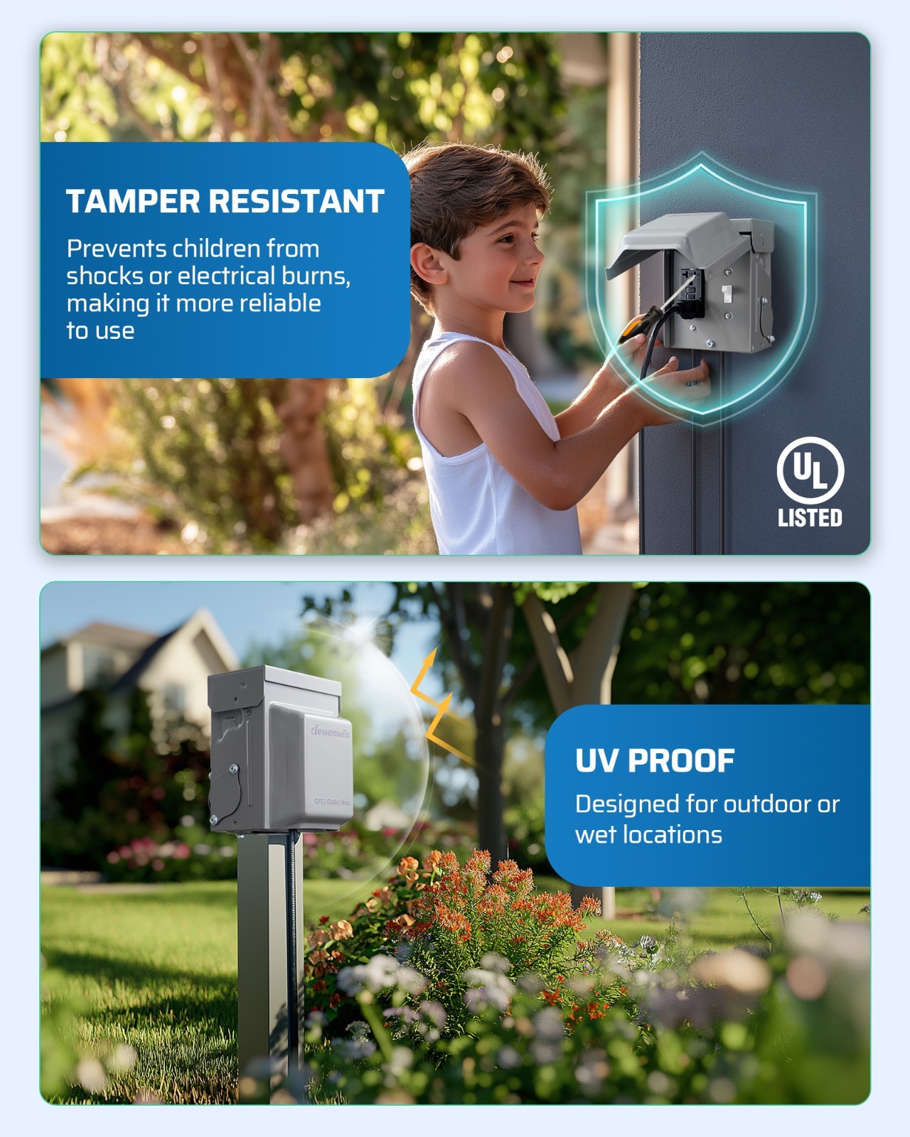 DEWENWILS Outdoor Outlet Box, 20 AMP Outdoor Electrical Outlet Box ETL Listed