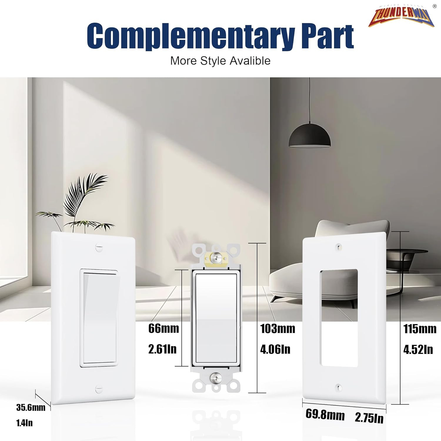 Single Pole Decorator Wall Light Switch with Quiet Operation, Wall Plate Include