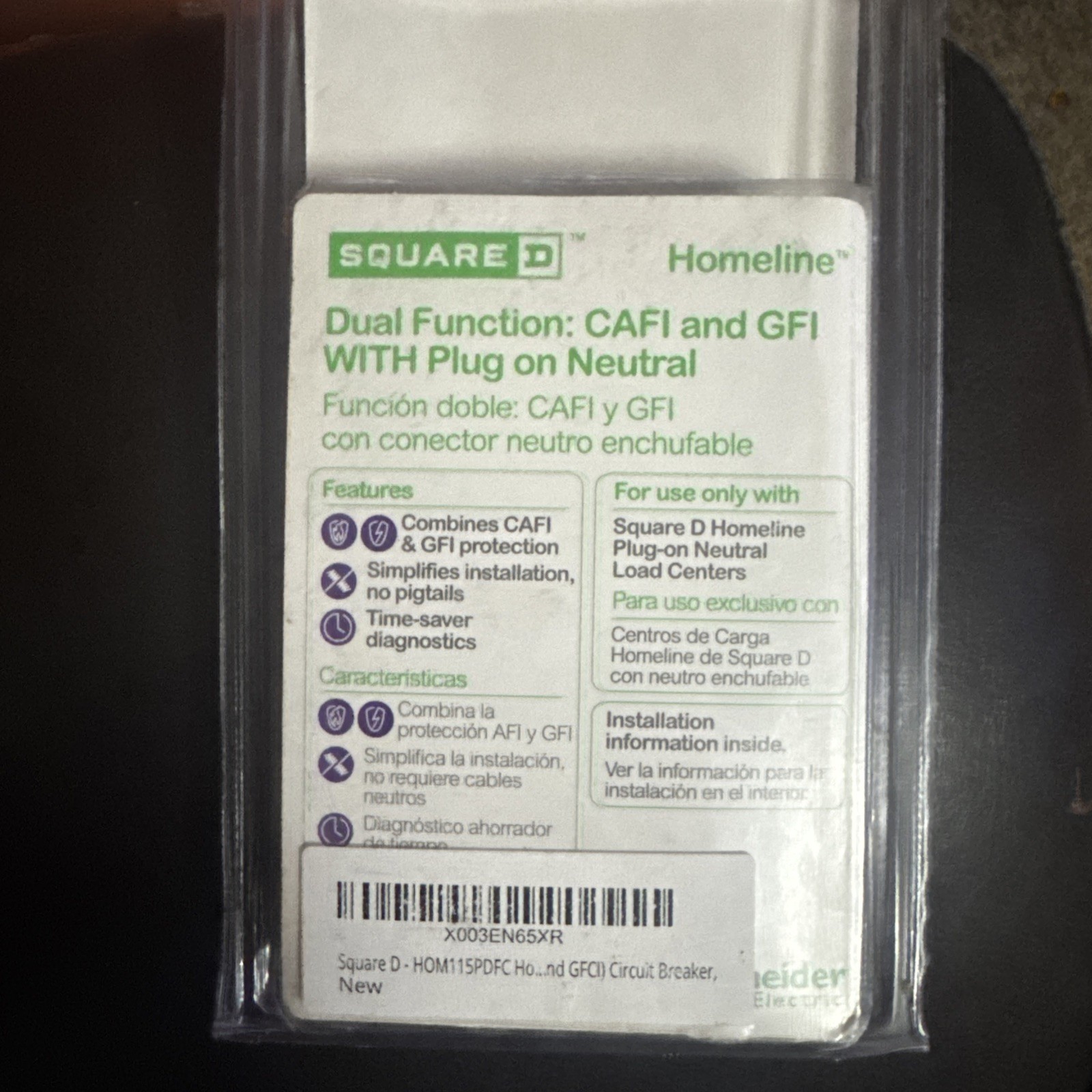 (1) Square D HOMELINE Dual Function: CAFI/GFI HOM115PDFC 15A – NEW 🔥