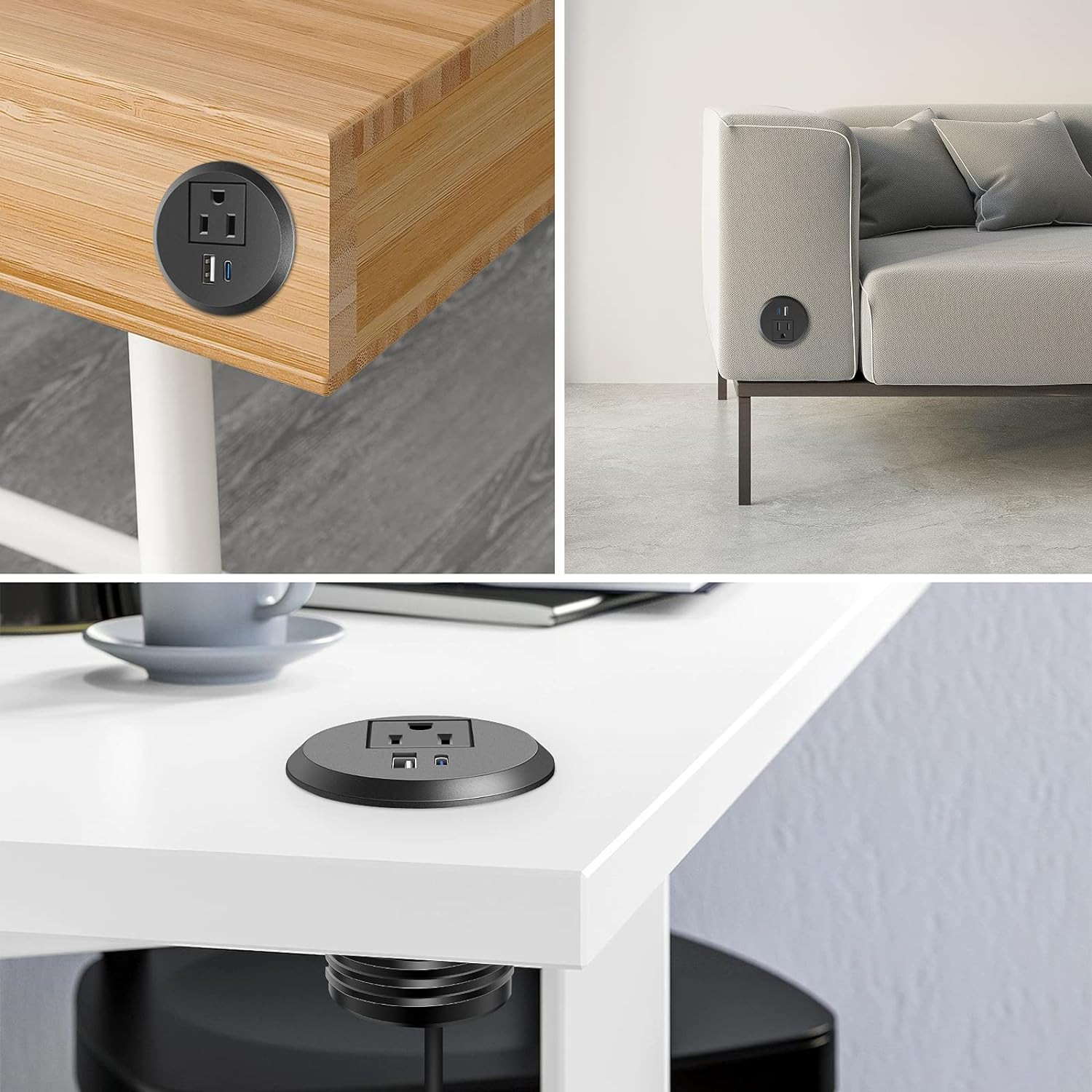 2 Inch Desk Power Grommet Outlet, Recessed Power Outlet with 20W USB-C Fast Char