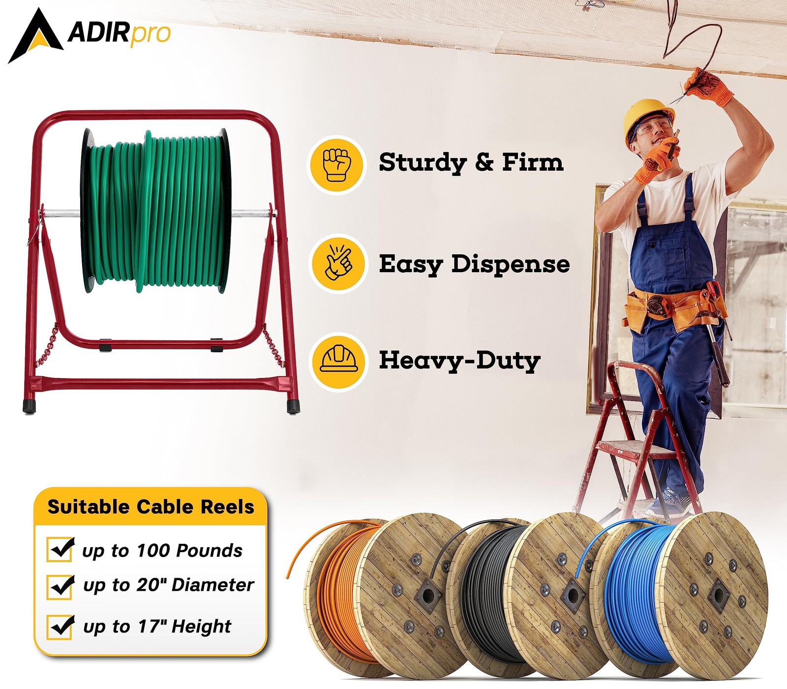 Durable Single Axle Cable Caddy Commercial Industrial Grade Steel Wire Dispenser