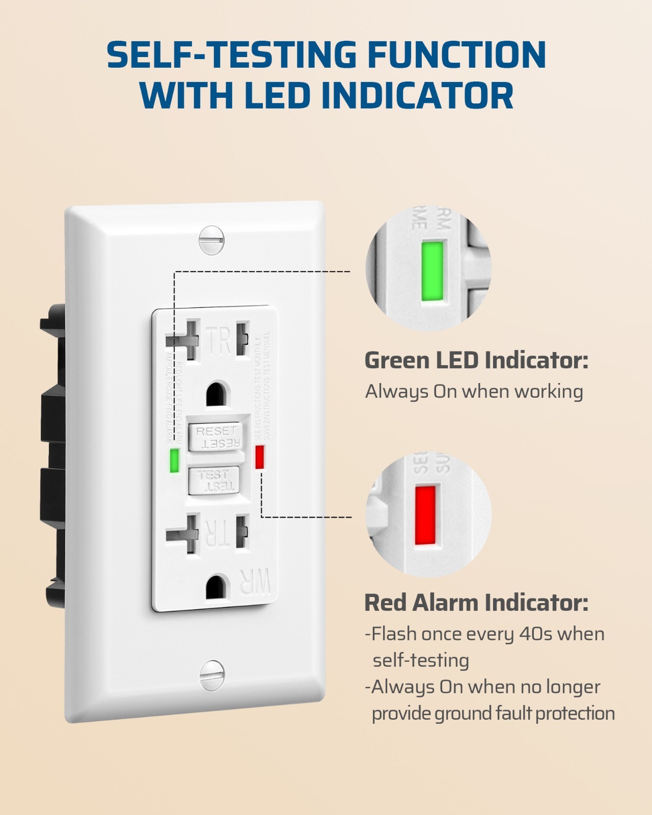 DEWENWILS 10-Pack GFCI Outlet 20Amp, Outdoor Weather-Resistant(WR),LED Indicator