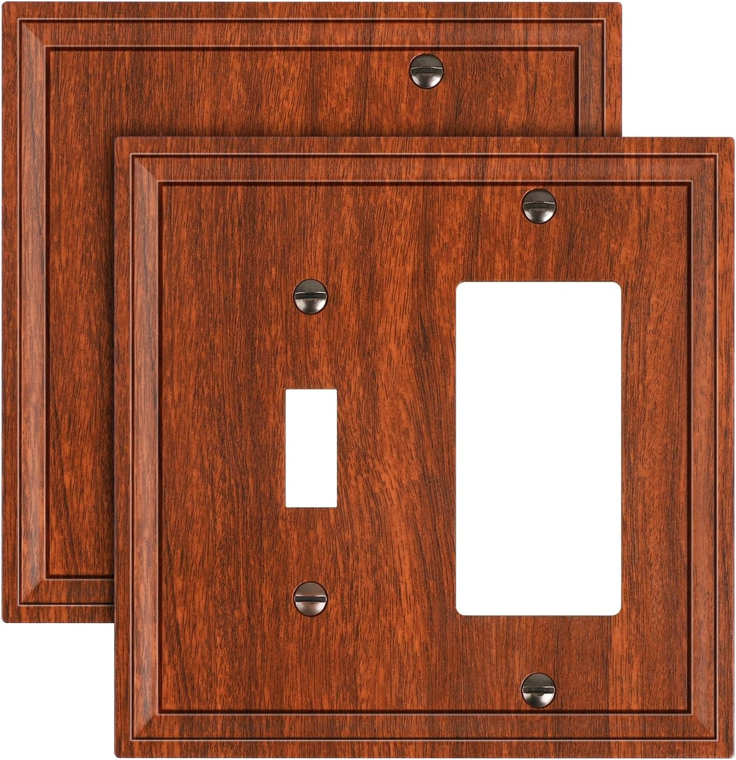 2-Pack Combo Toggle/Decorator Light Switch Cover Plate, Wood Grain Modern Decora