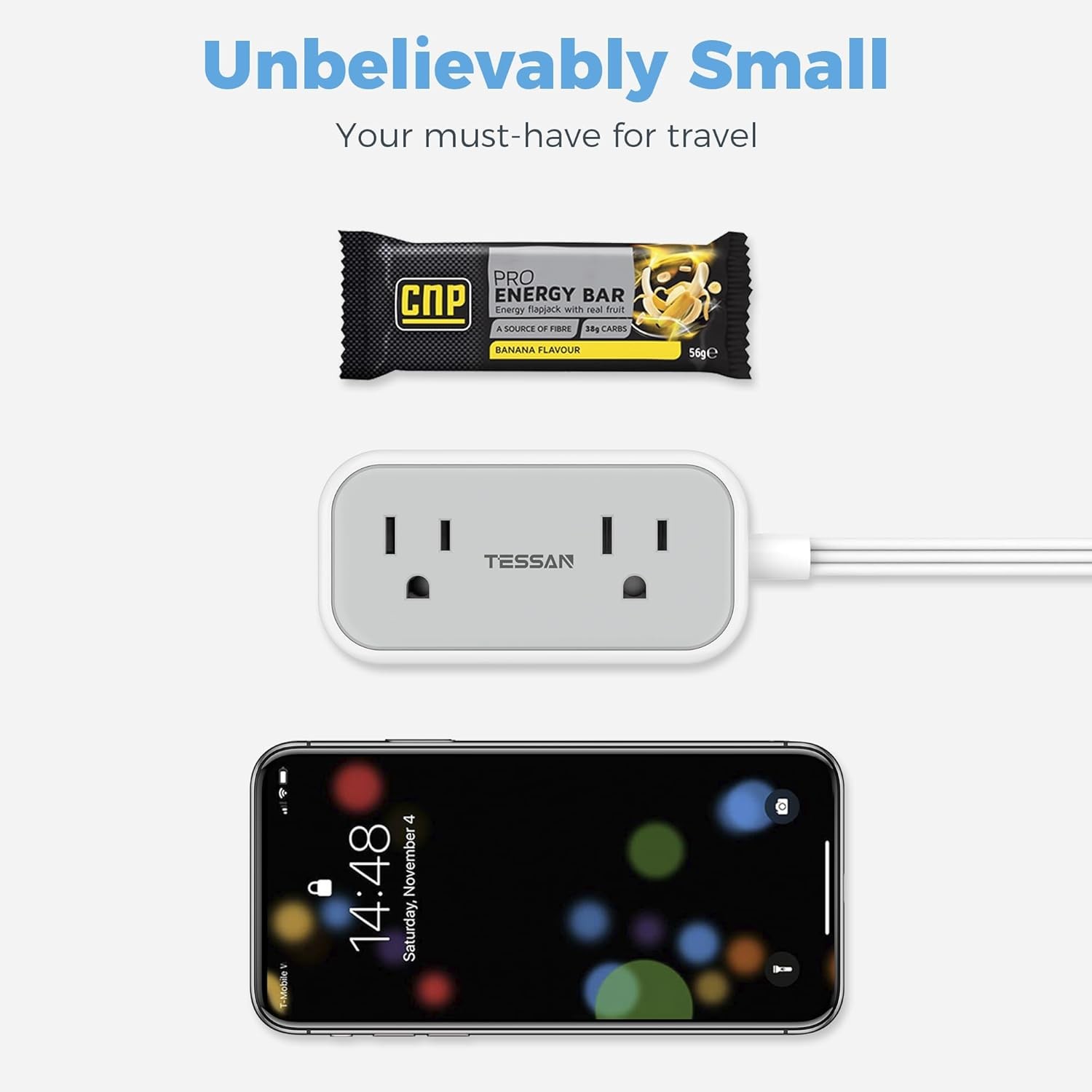 Power Strip Mini Charging Station Outlets 3 USB 5ft Slim Plug for Travel Office