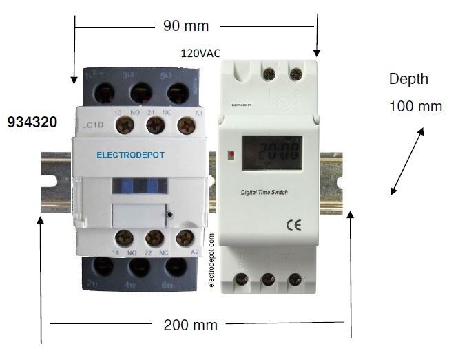 3 Pole Timer Switch 120V, DIN rail, Motor 32A, Lighting, Heater 50A 3Phase 600V