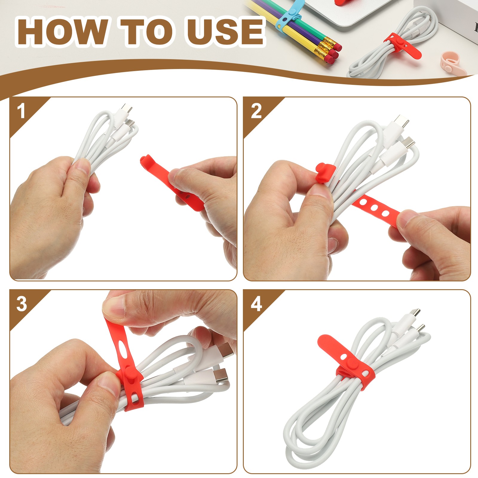 20Pcs Silicone Cable Ties Reusable Silicone Cord Ties Dark Gray