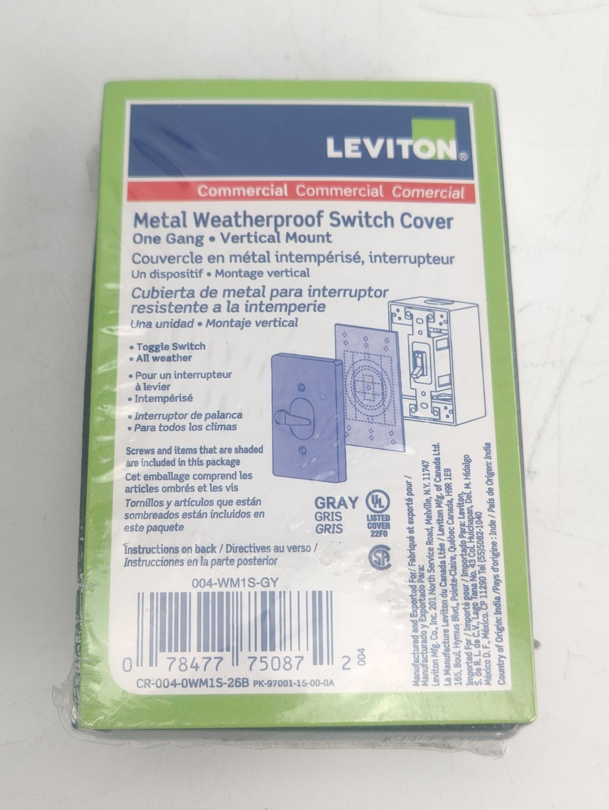 CASE OF 72 Leviton Metal Weatherproof Switch Cover, 1 Gang, Toggle 004-WM1S-GY