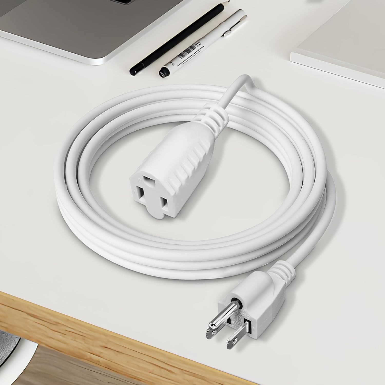 Extension Cord with Switch On/Off, 6.56 FT, 3 Prong Grounded Plug 18 AWG White E