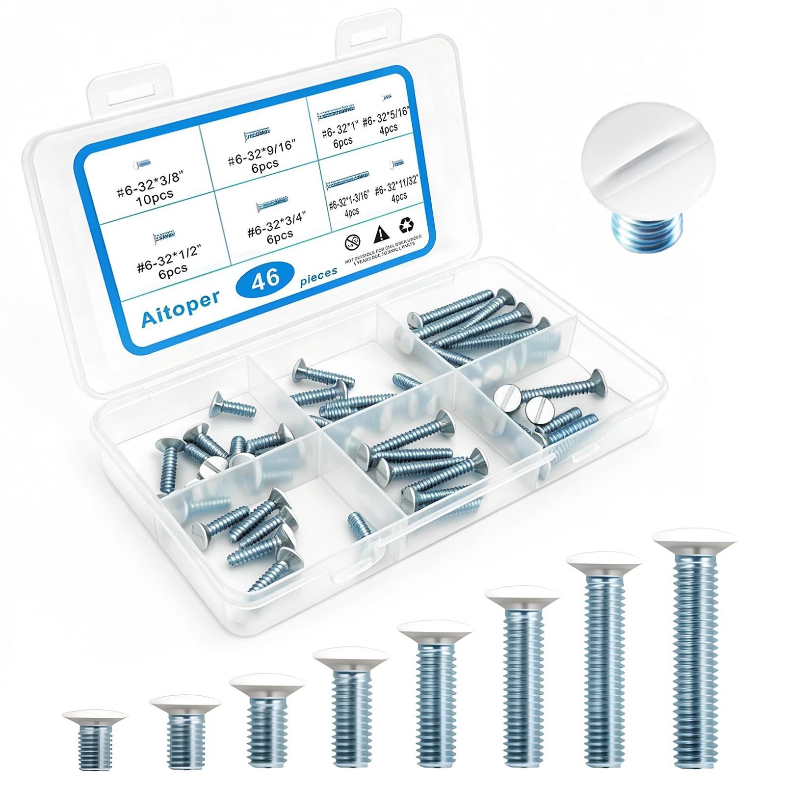 Wall Plate Screws Kit 46 Pcs 632 Thread, 8 Lengths 5/16″, 11/32″, 3/8″, 1/2″…