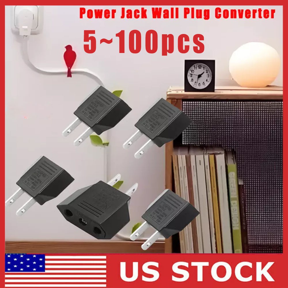 5-100x EU Europe to US USA Power Jack Wall Plug Converter Travel Adapter New