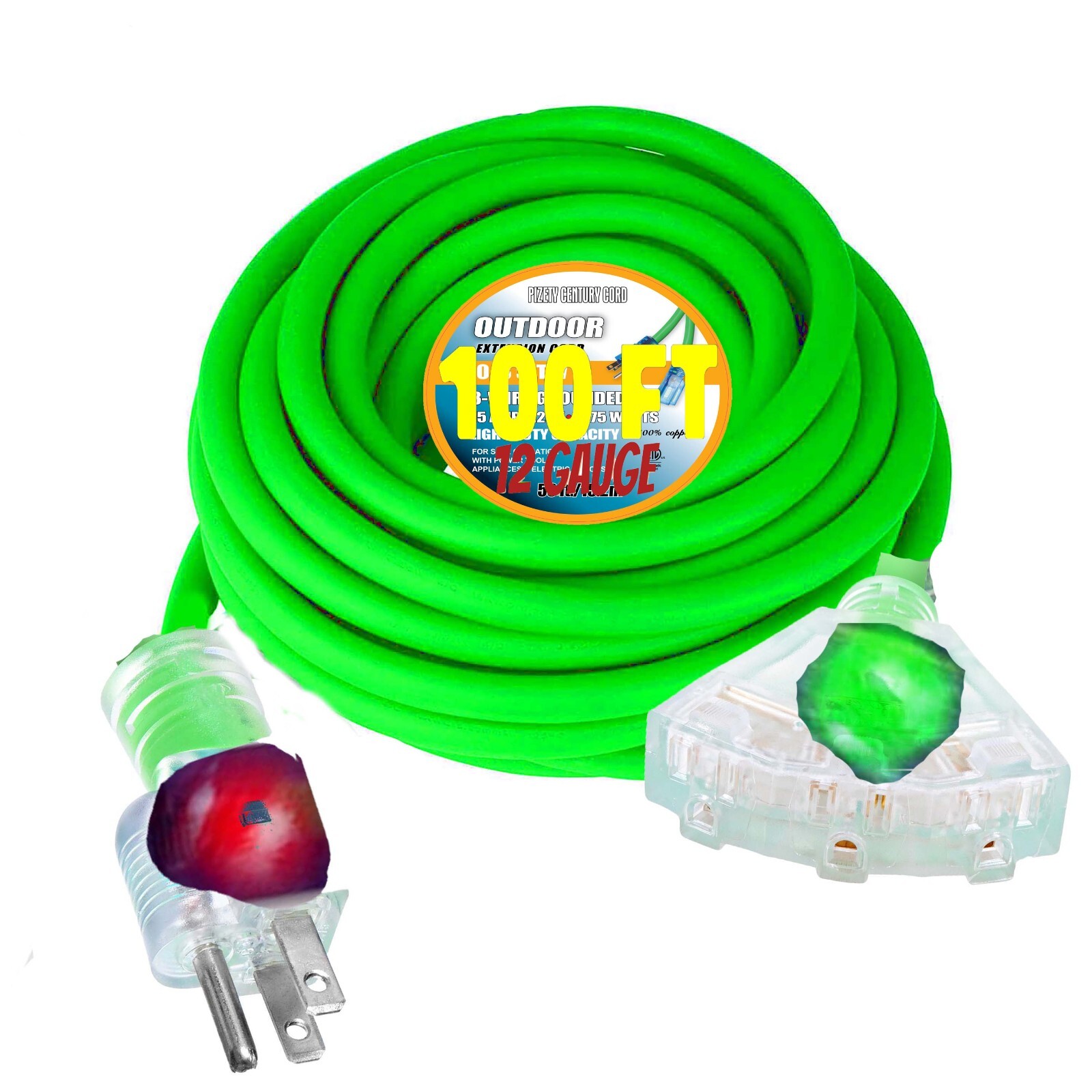 12 Awg Heavy Duty Lighted 3 Outlet 12 gauge Extension Cord 100 ft 12 3 Outdoor