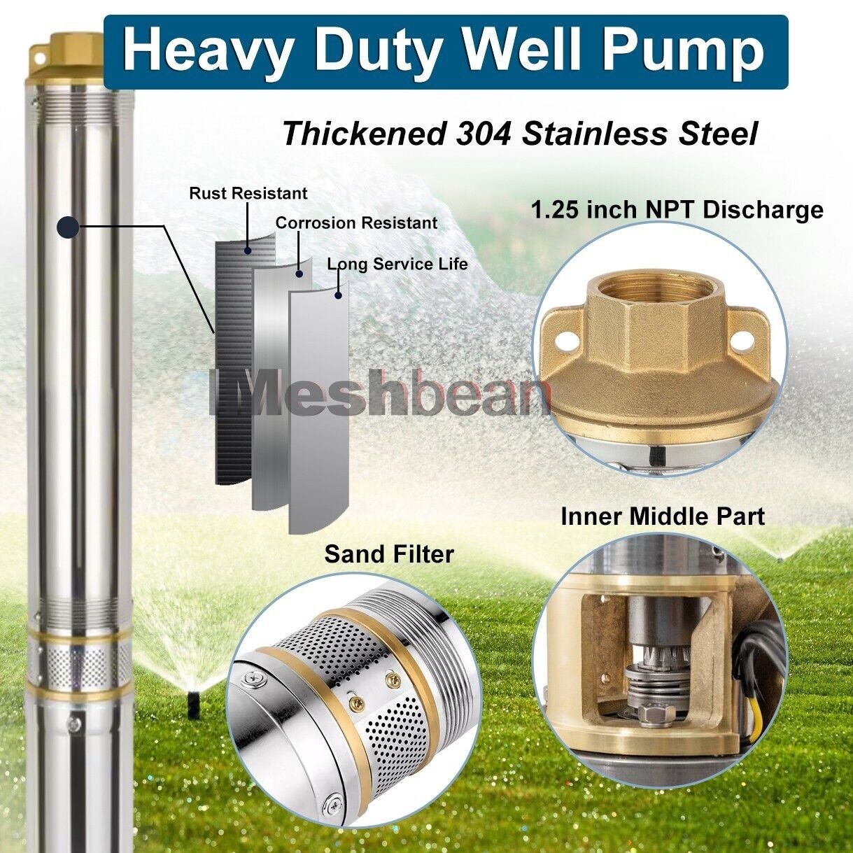 DC 24V 3” Solar Deep Well Pump Water Pump 2300L/h Stainless Steel Submersible