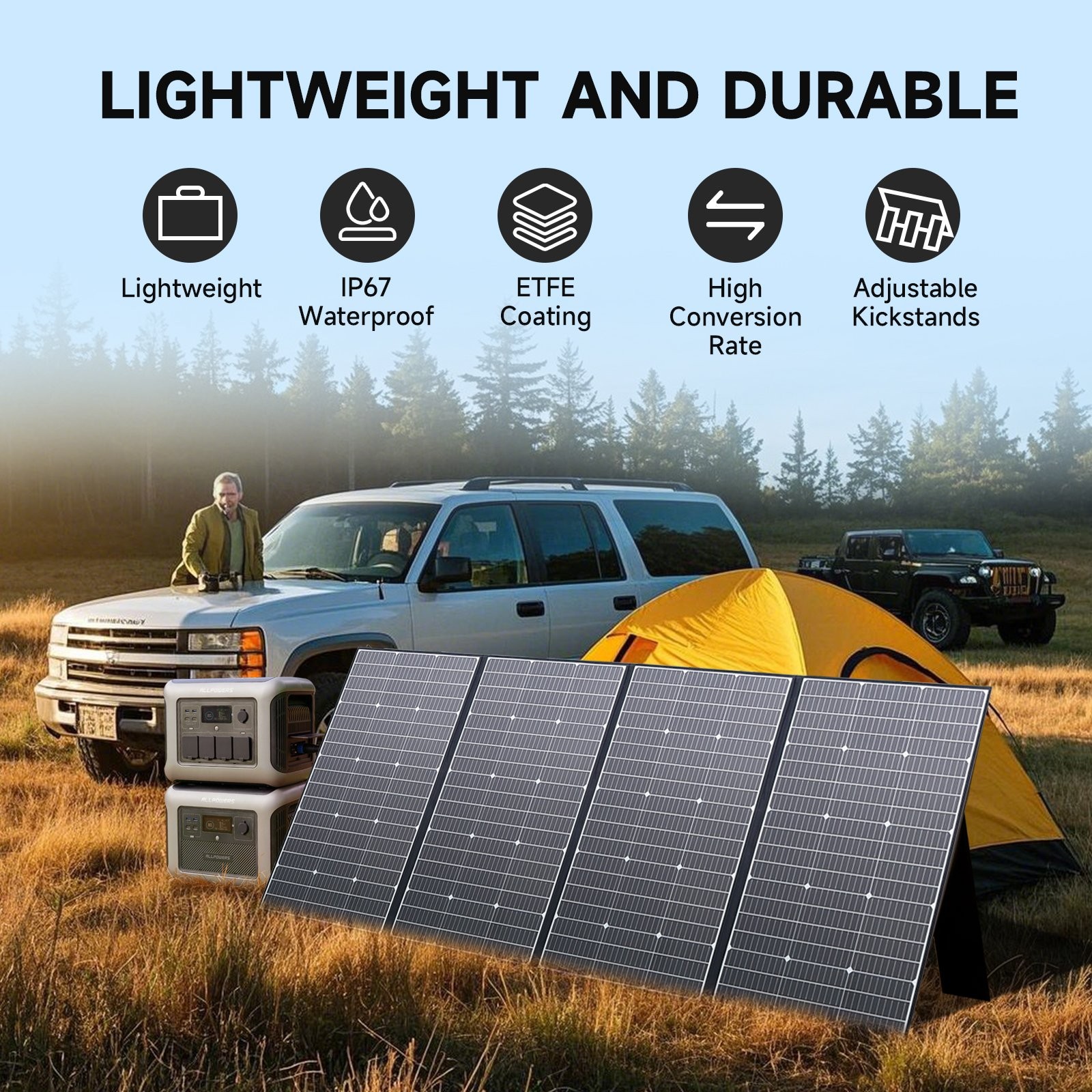 ALLPOWERS 400W Portable Solar Panel Waterproof IP67 Foldable for Outdoor/RV/CAMP