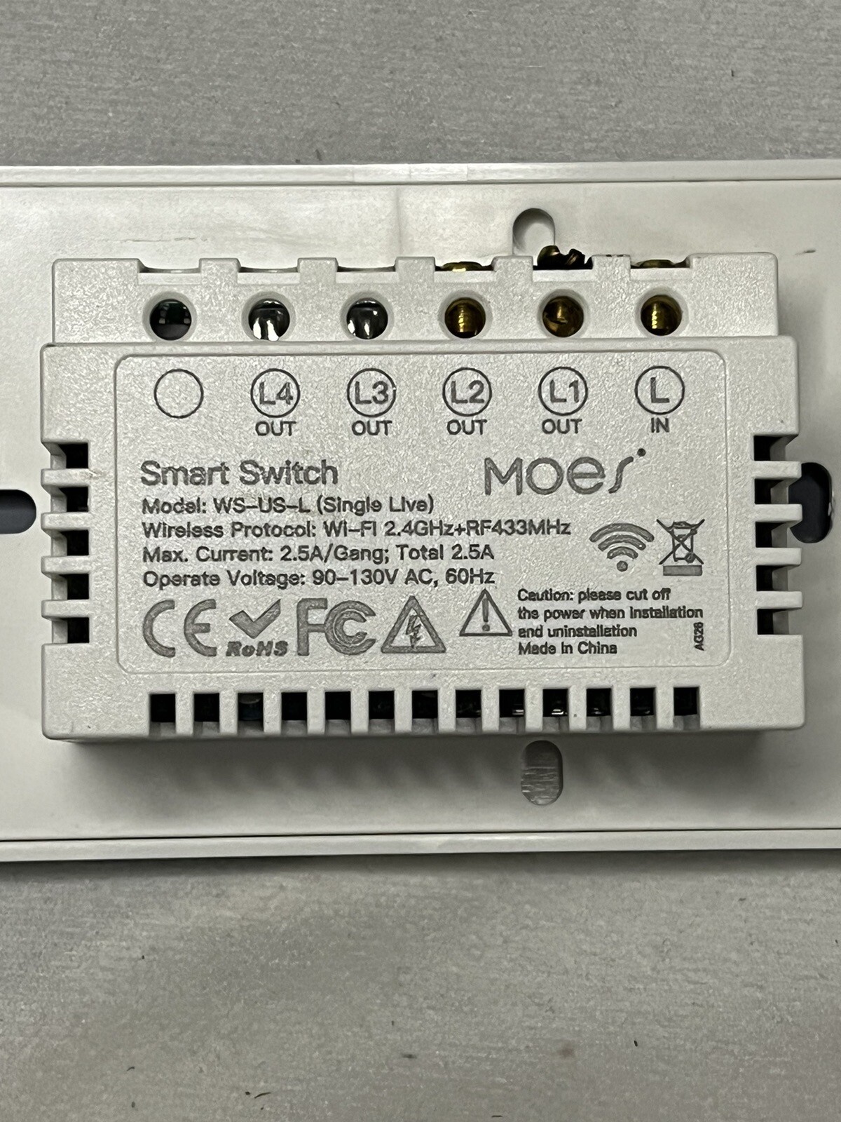MOES Wi-Fi Smart Switch 3 Gang 90-130V White WS-US-L (Single Live)