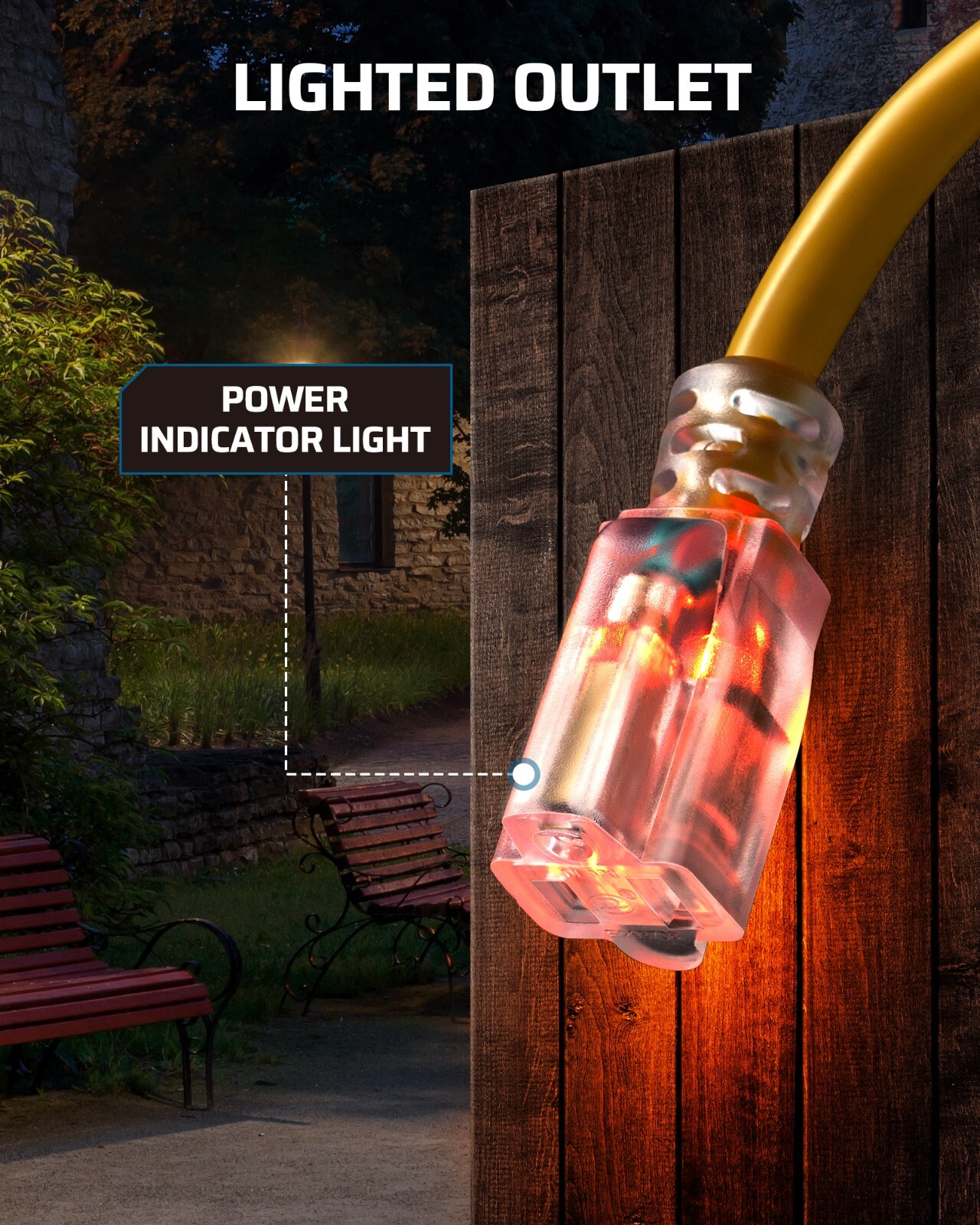 Outdoor GFCI Extension Cord 3FT 12/3 Heavy Duty with Indicator Light Yellow