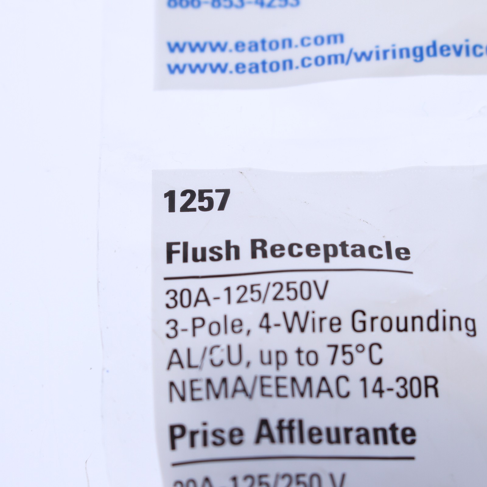 Eaton Receptacle Dryer Oven Range Stove Outlet NEMA 14-30R 30A 125/250V 1257