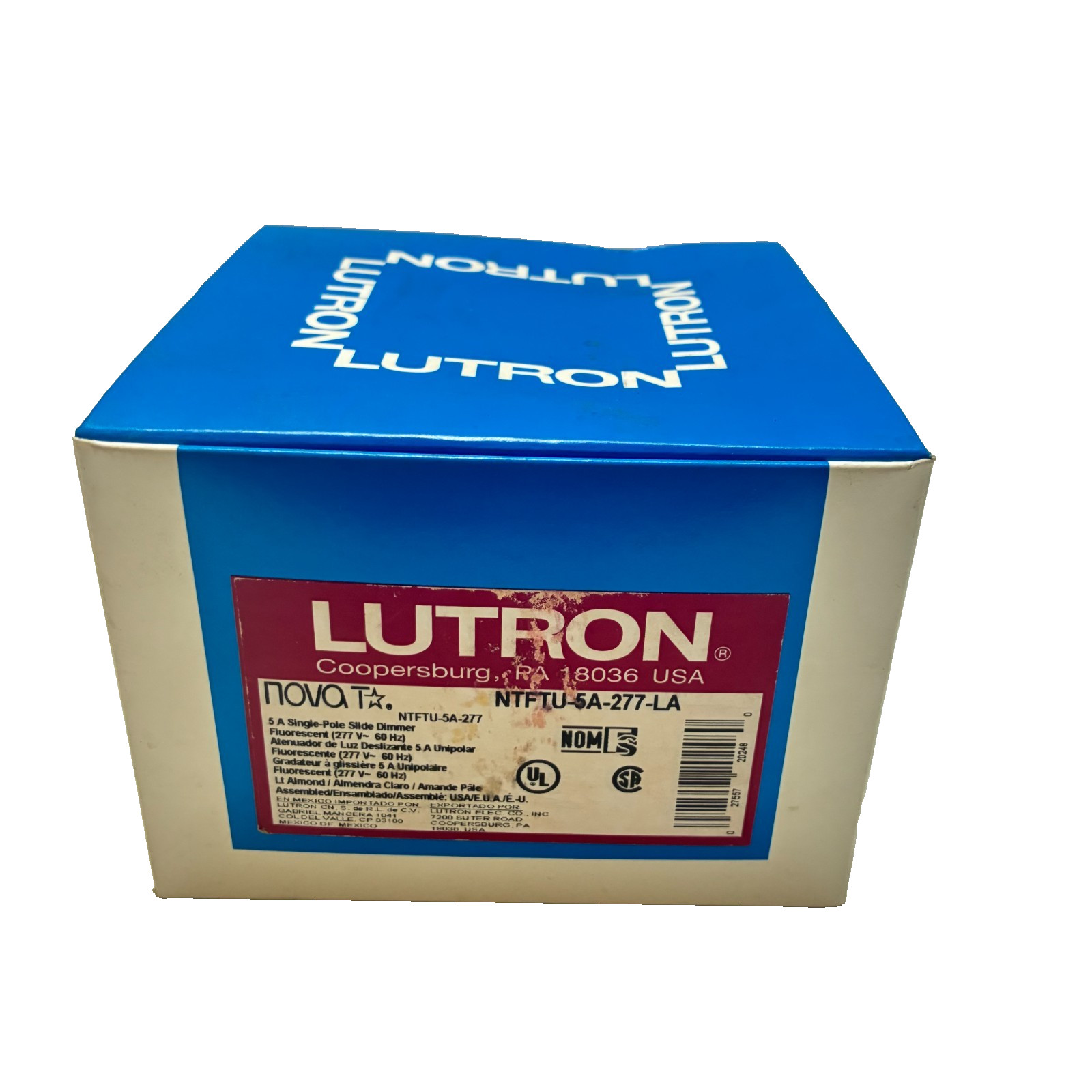 LUTRON NTFTU-5A-277-LA NOVA-T FLUORESCENT SLIDE DIMMER 1-POLE 5A 277V