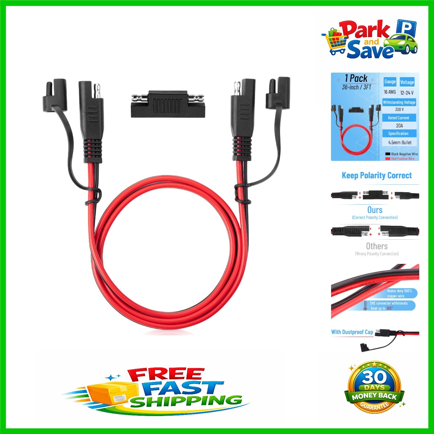 Weather-Resistant 3FT SAE Extension Cable with Dust Cap – Ideal for Outdoor Use