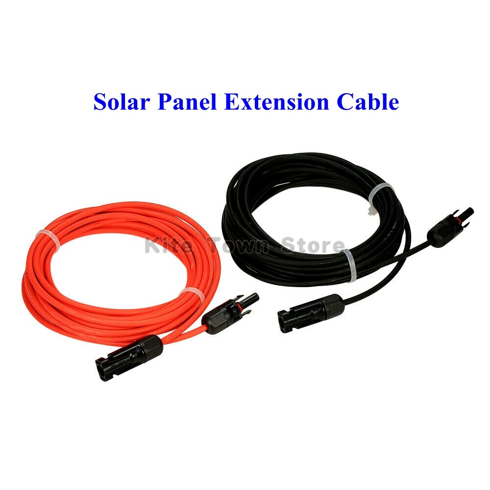 1 Pair Black + Red Solar Panel Extension Cable Wire Connector 10 AWG