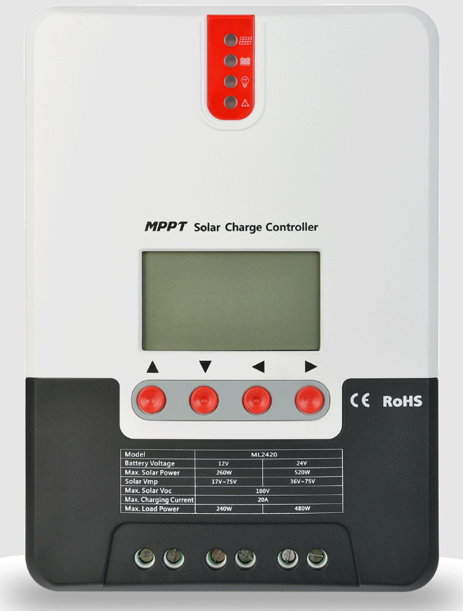 SRNE SR‑ML2420 20A 12/24V MPPT Solar Charge Controller 100VOC w/LCD Display