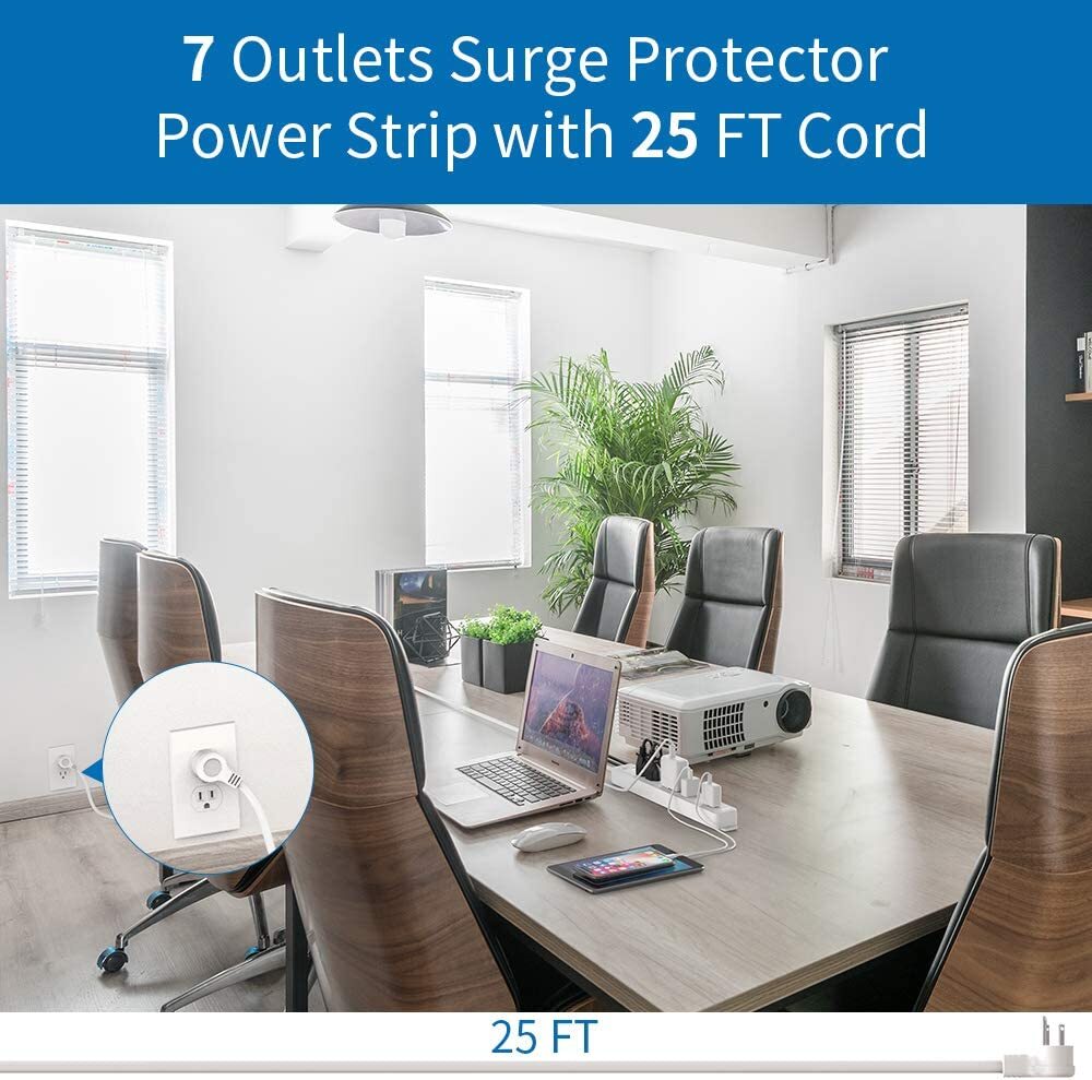 NTONPOWER Surge Protector Power Strip 7Outlet 25Ft Extension Long Cord 1080J