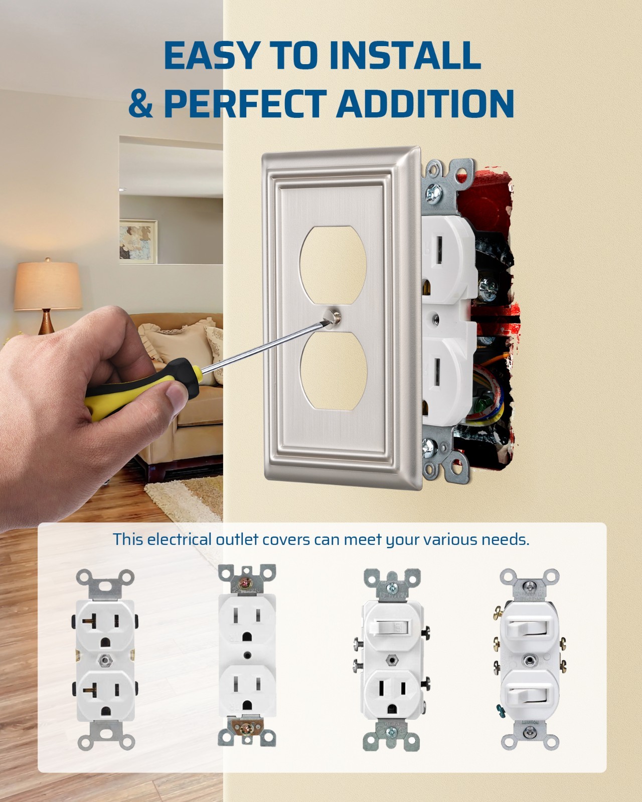 DEWENWILS Duplex Outlet Covers, Brushed Nickel Outlet Wall Plates,Metal,2 Pack