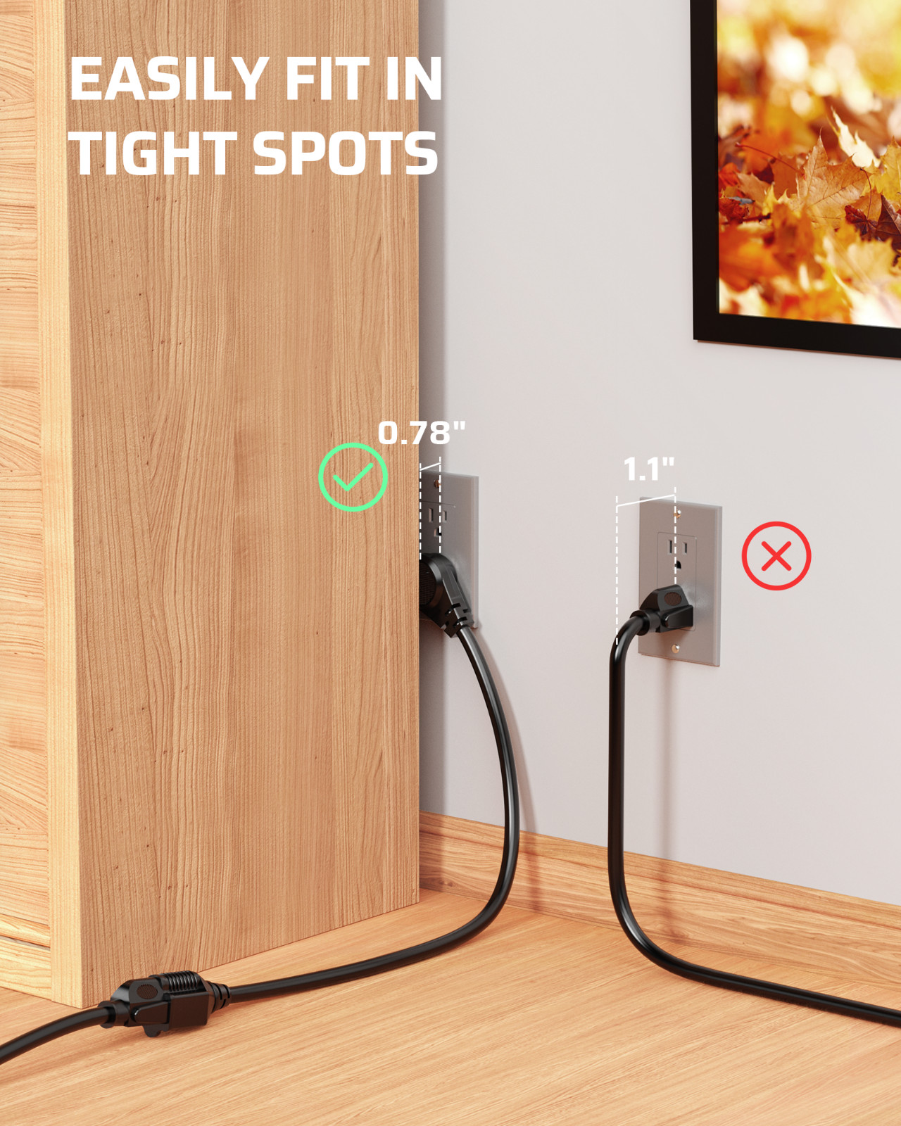 3 Pack 1FT Short Extension Cord, Flat Head Extension Cord Indoor with 3 Prong