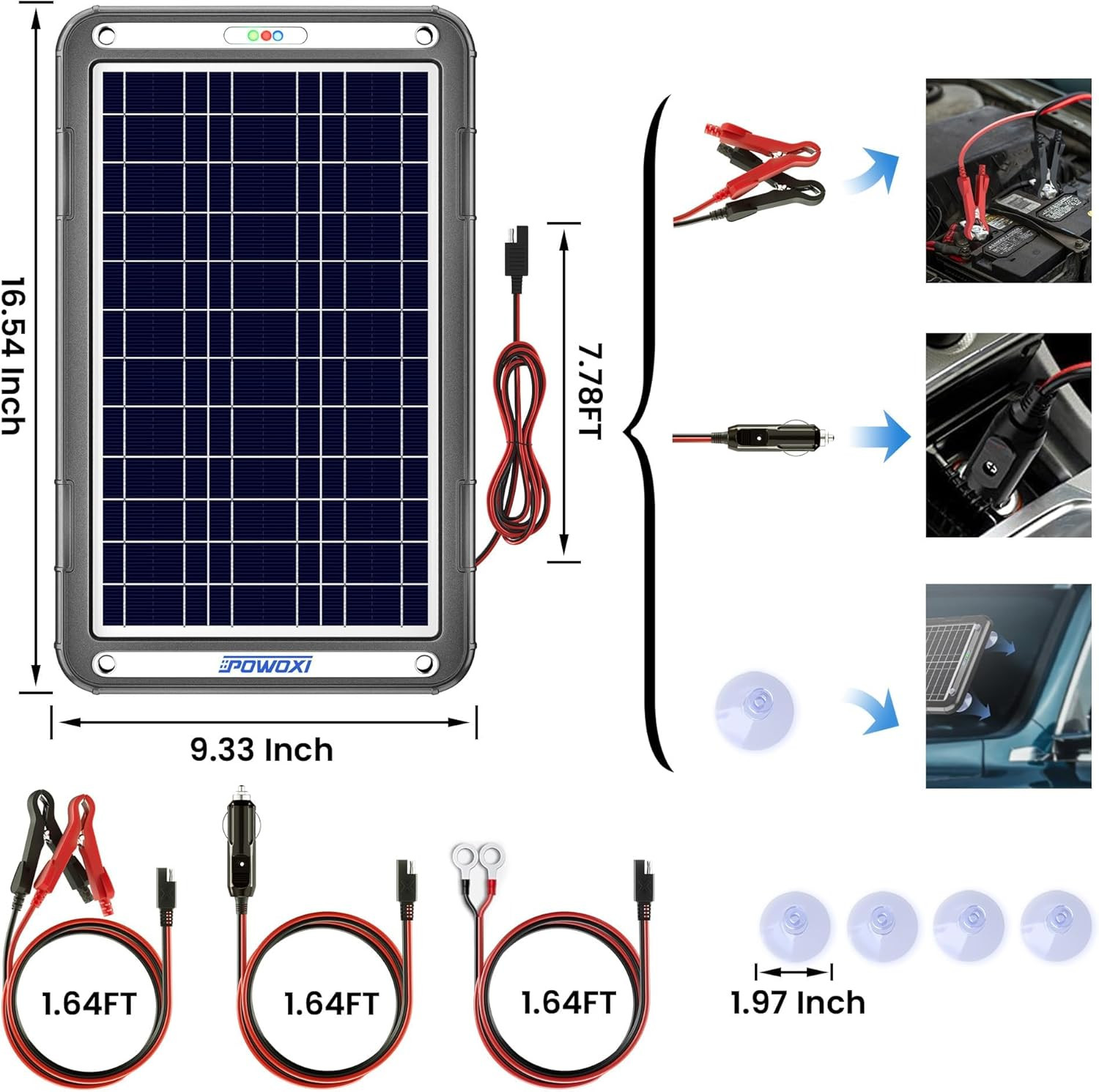 12V 12W Solar Car Battery Trickle Charger Maintainer with Smart PWM Controller