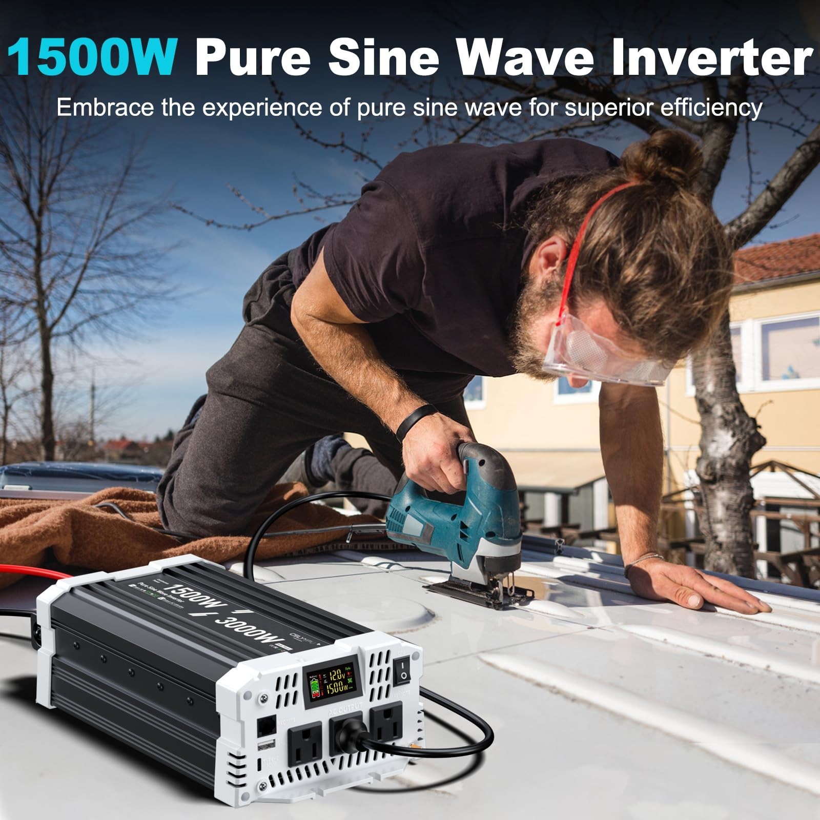CELYYPU 1500 Watt Pure Sine Wave Inverter, 12V DC 110V AC Power Inverter, Used