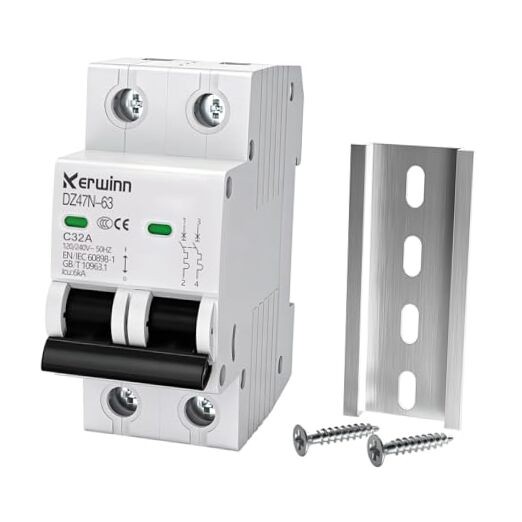 Miniature Circuit Breaker 2 Pole (MCB),120V/240V 50/60Hz AC DIN Rail Mount 32A