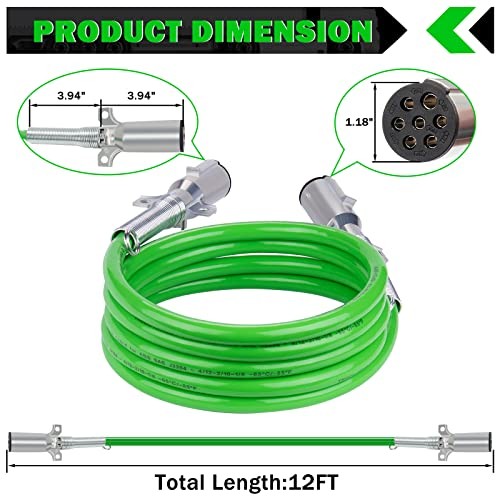 7 Way Trailer Cord 12 FT ABS Electrical Power Cord Heavy 12 FT STRAIGHT CORD