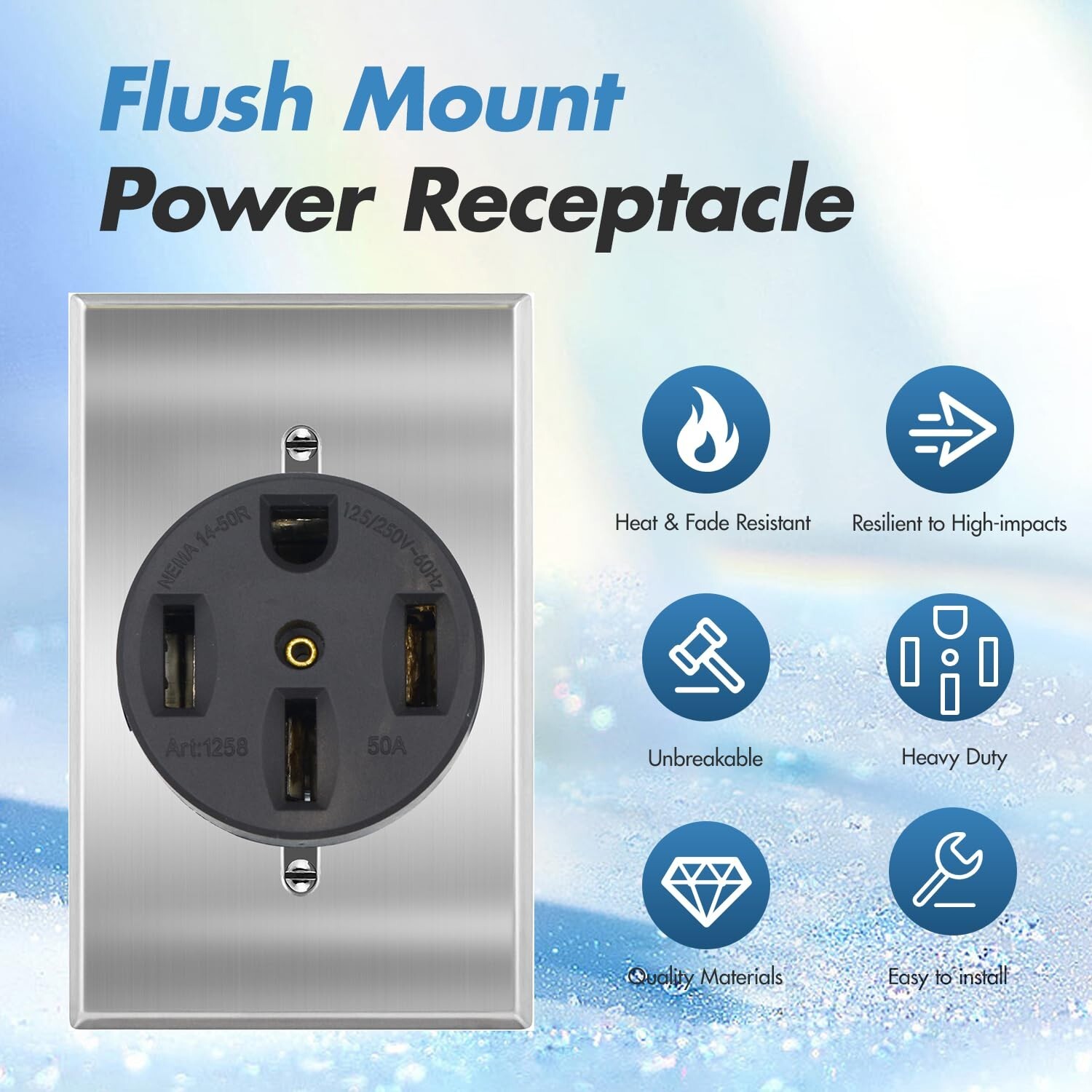 NEMA 14-50R Power Outlet 3P, 4W, Flush Mounting Receptacle,Rectangle wallplate