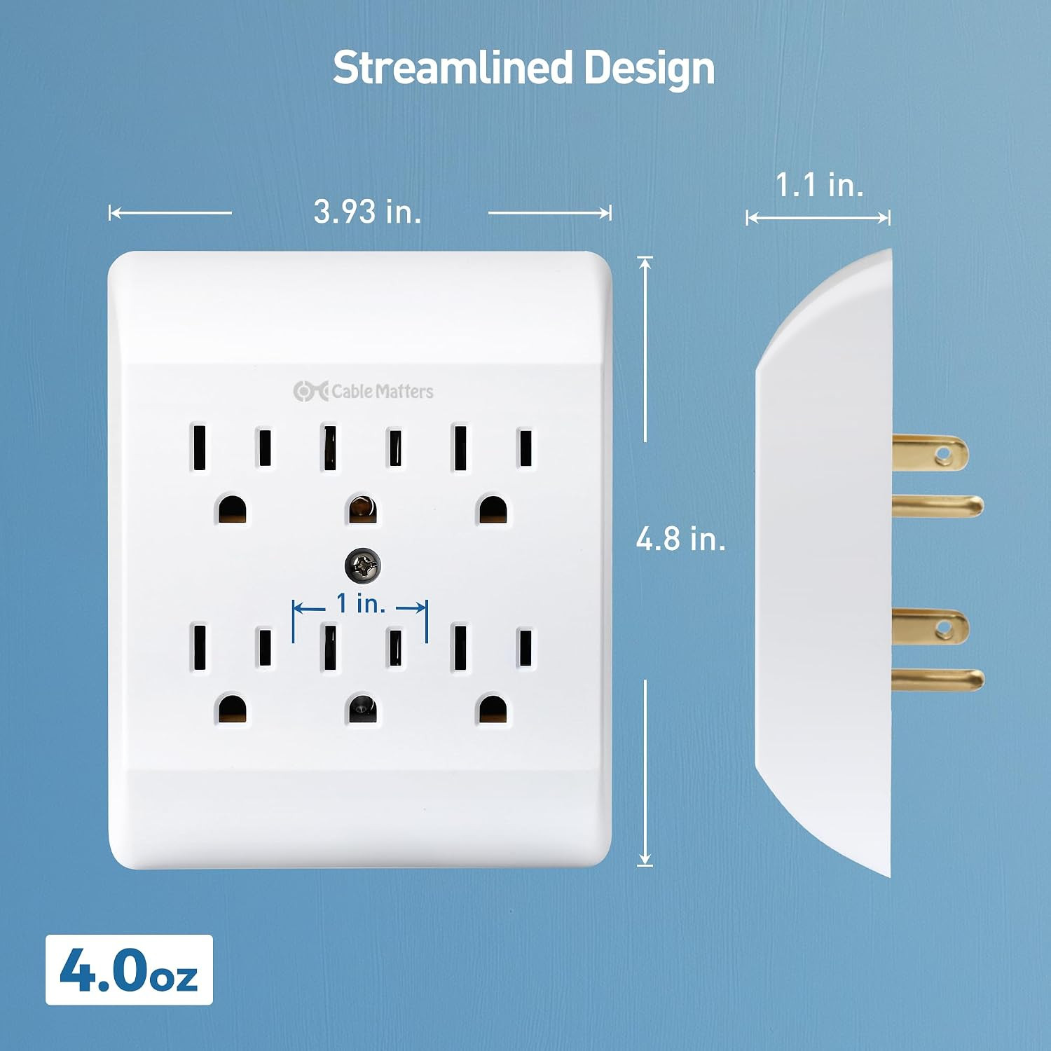 [ETL Listed] 2-Pack 15A 1875W 6 Outlet Extender Wall Tap | 6 Way
