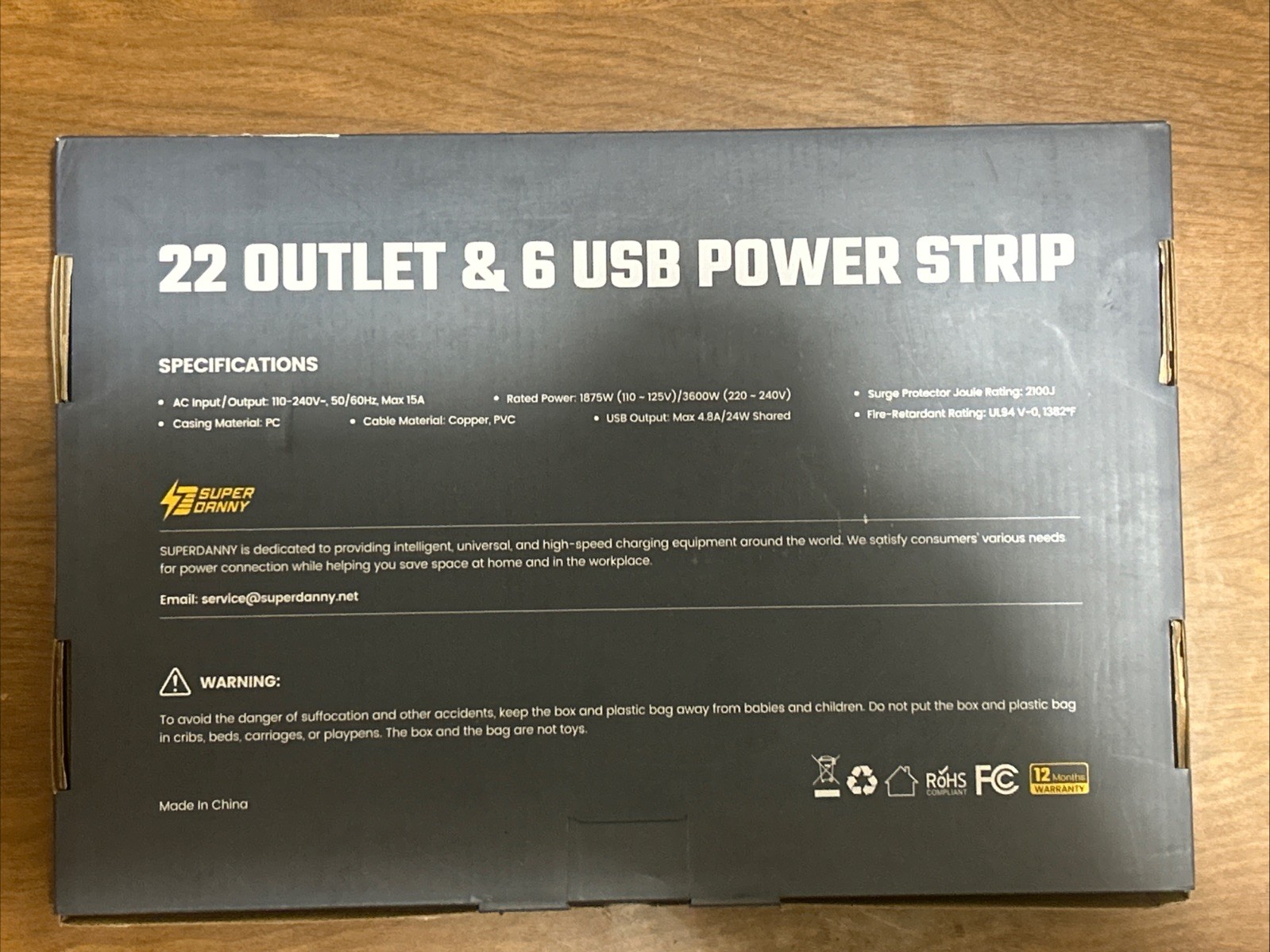 SUPERDANNY 22-Outlet 6-USB Surge Protector Power Strip 2100J QR2260-U