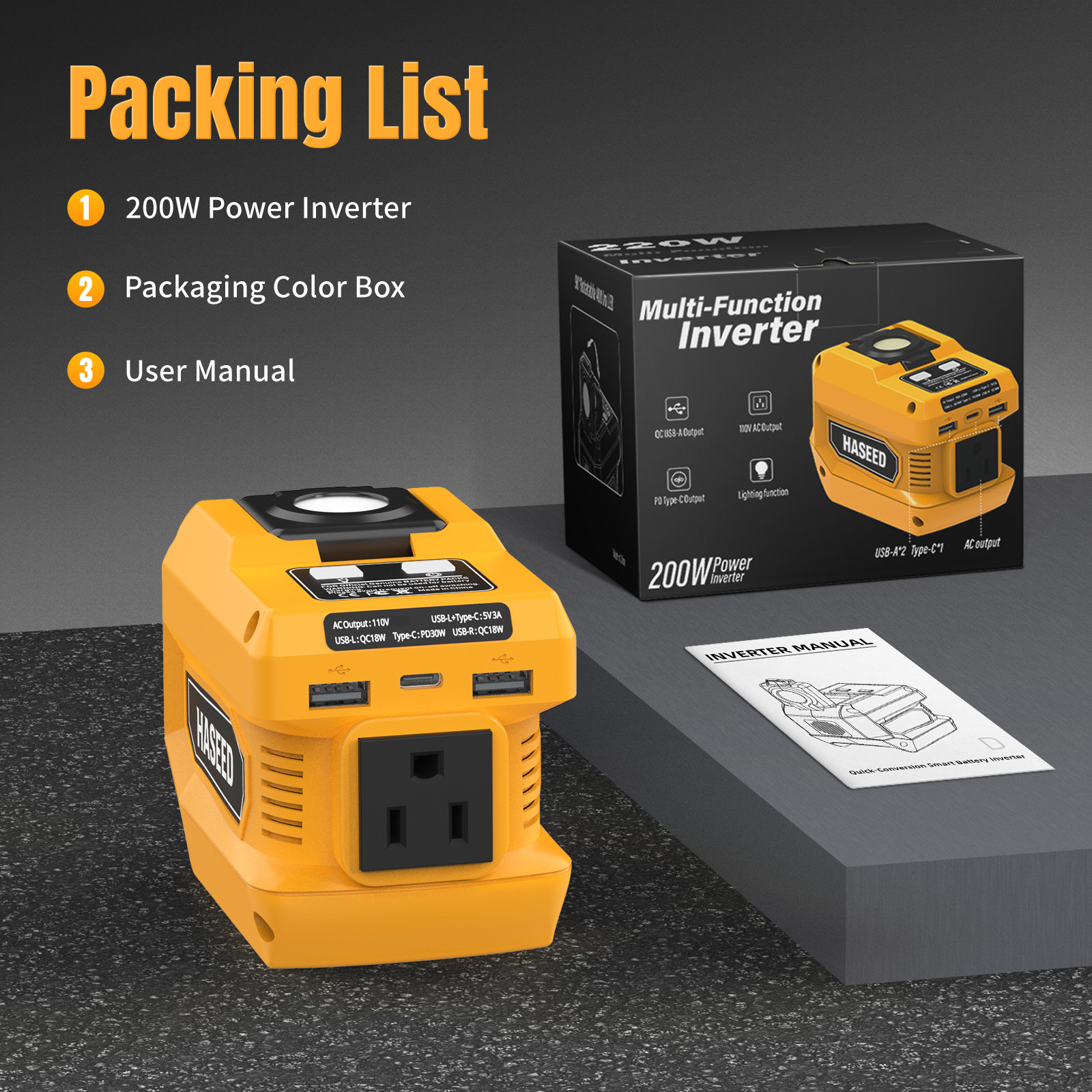 2 pack,USB Type-C,Power Inverter Compatible with DeWalt 20V Battery 20V to 110V