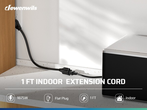 3 Pack 1FT Short Extension Cord, Flat Head Extension Cord Indoor with 3 Prong
