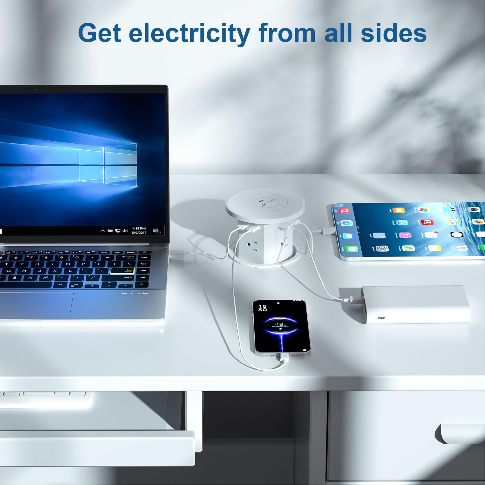 9-in-1 Pop-Up Outlet with Wireless Charging – 4 AC & 4 USB Ports,, etc.（2-Pack）