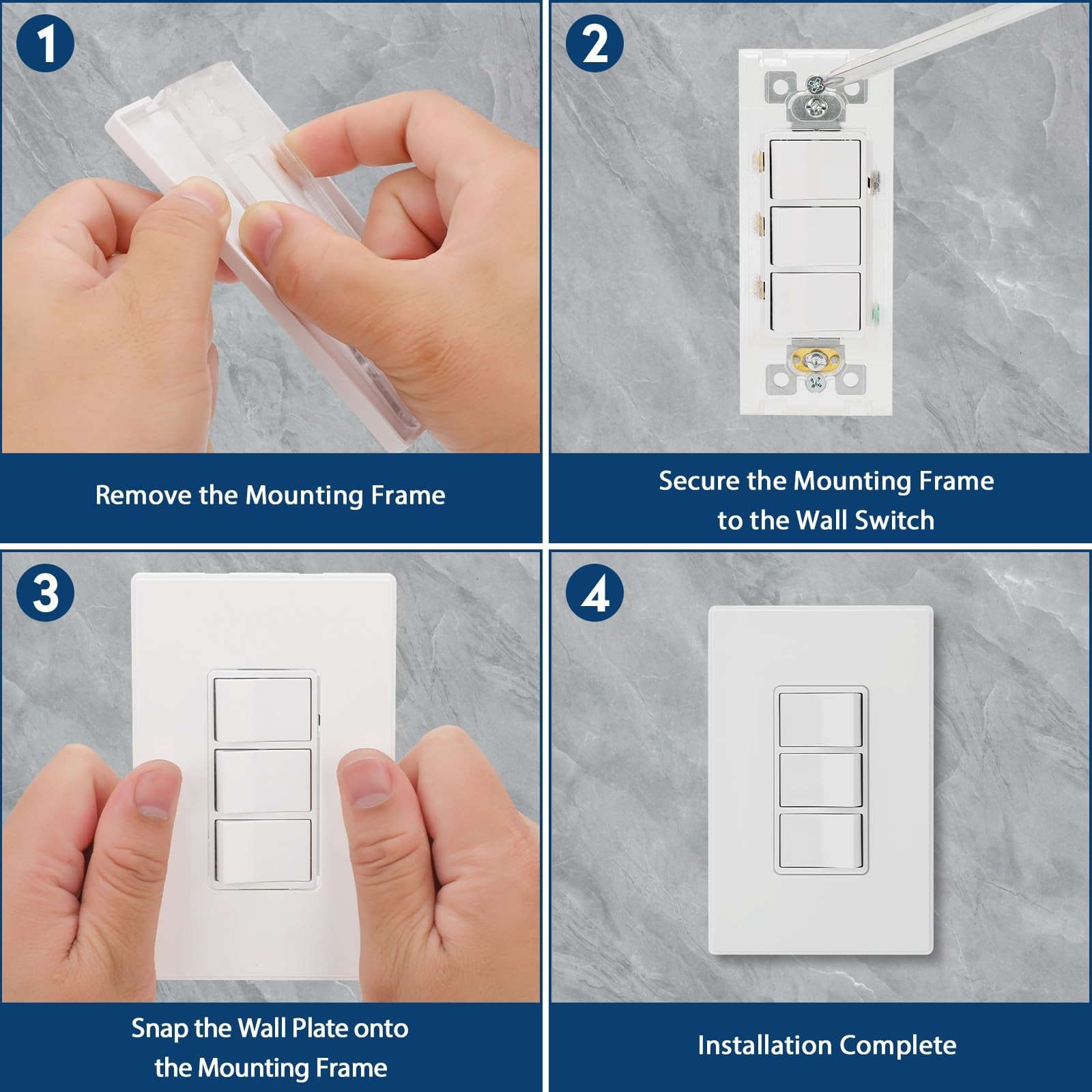 P3RW Wall Switch – Three-Rocker Light Switch Combo with Screwless Wall Pla