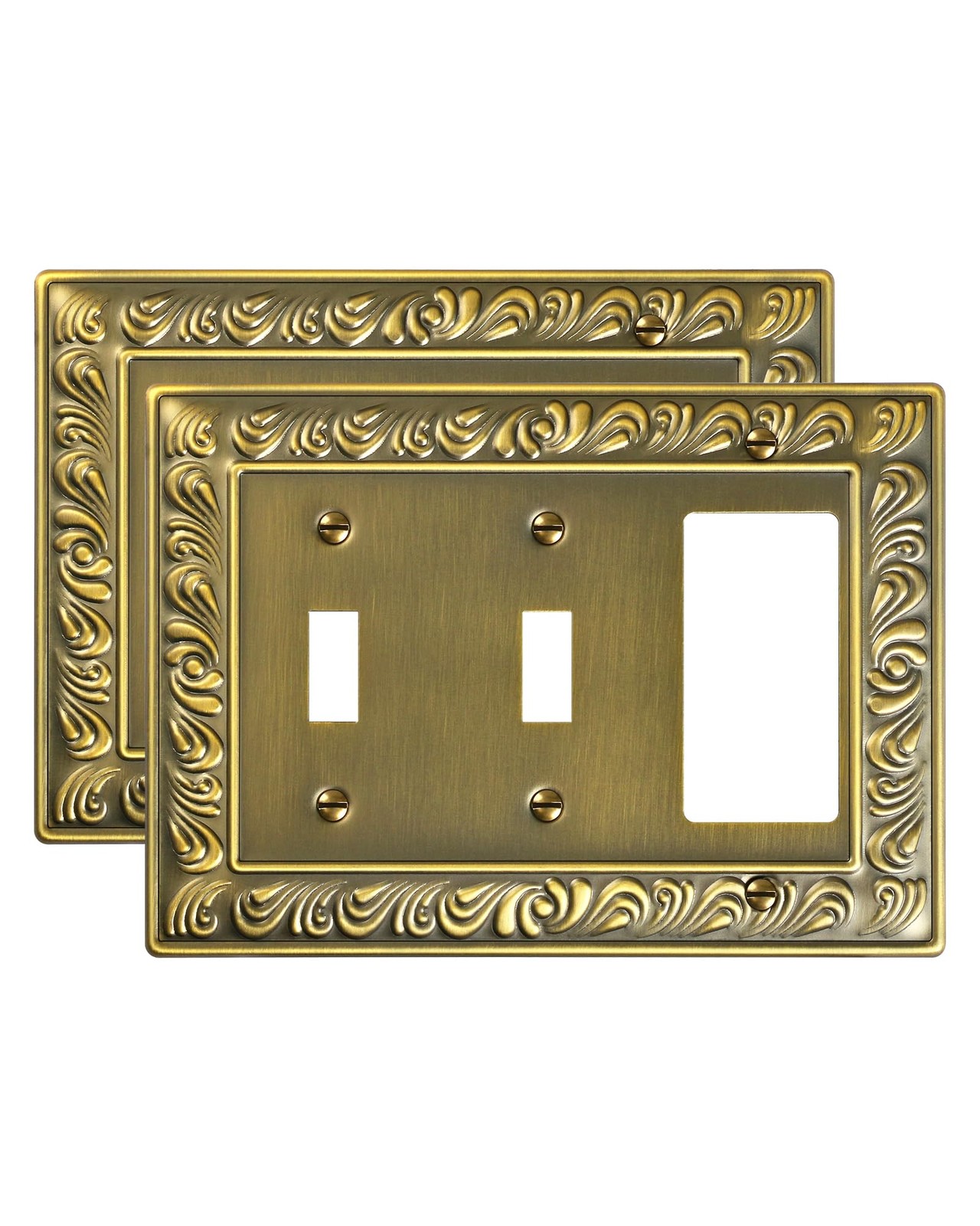 Double Toggle/Single Decorator Outlet Cover Plate 2-Pack Antique Brass Paisley