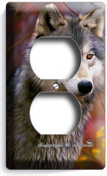 WILD GRAY WOLF FOREST DUPLEX OUTLET WALL PLATE COVER MAN CAVE ROOM HOME HD DECOR