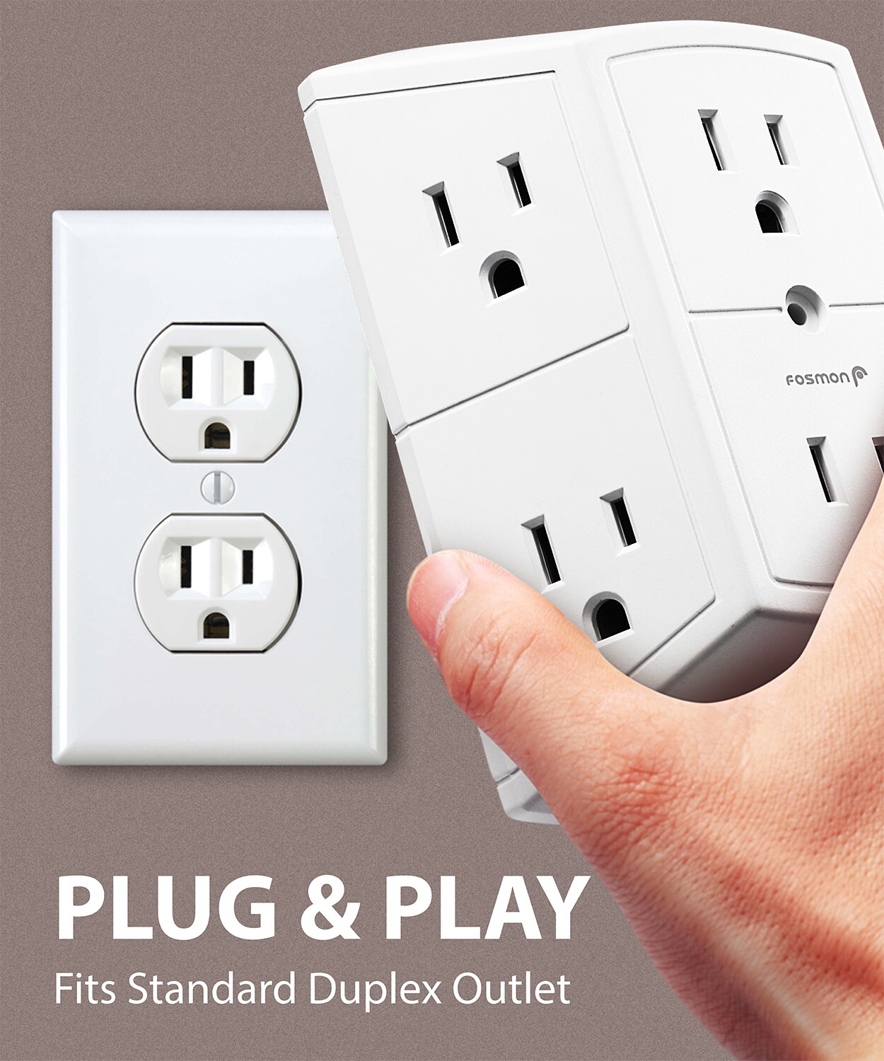 [ETL Listed] 3 Sided 6 Outlet Grounded Indoor Wall Tap Adapter AC Plug Extender